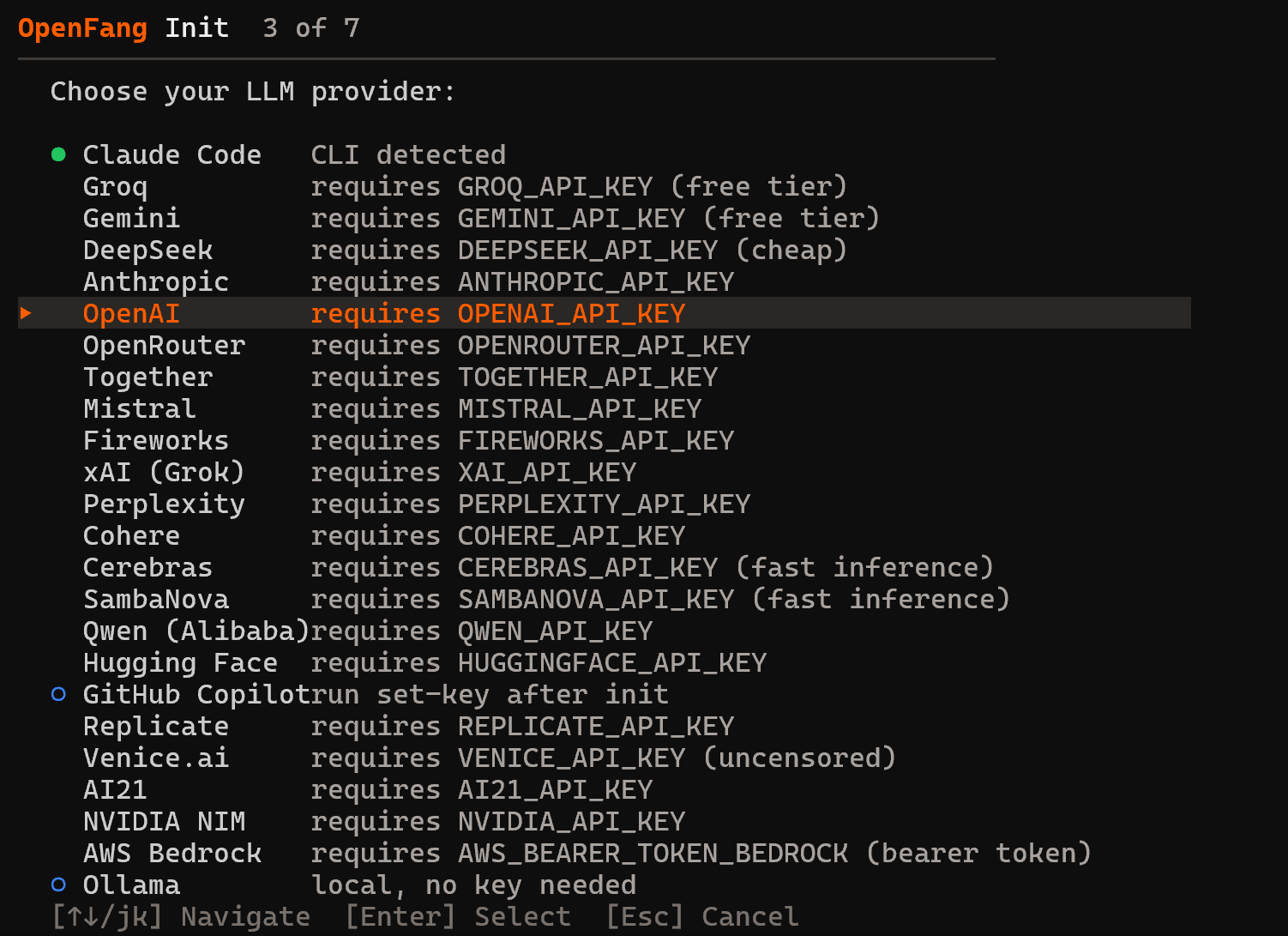 Selecting OpenAI as the LLM provider