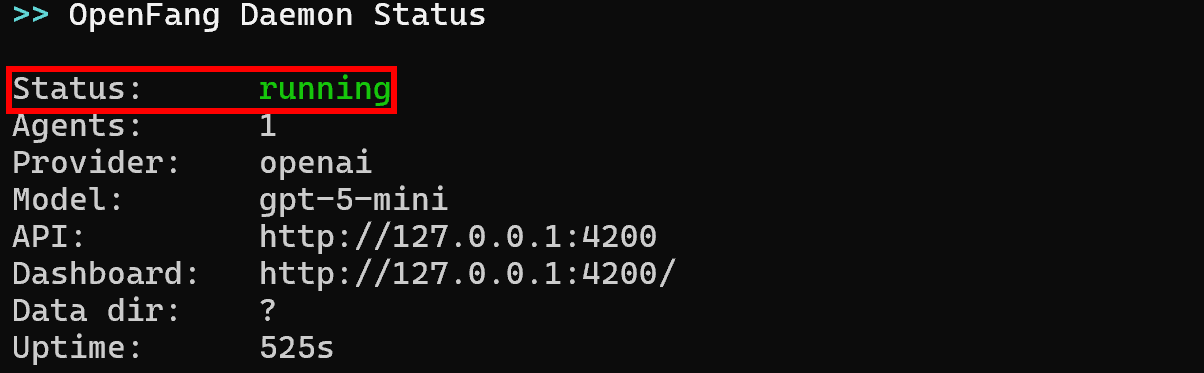 Note that the status is “running”