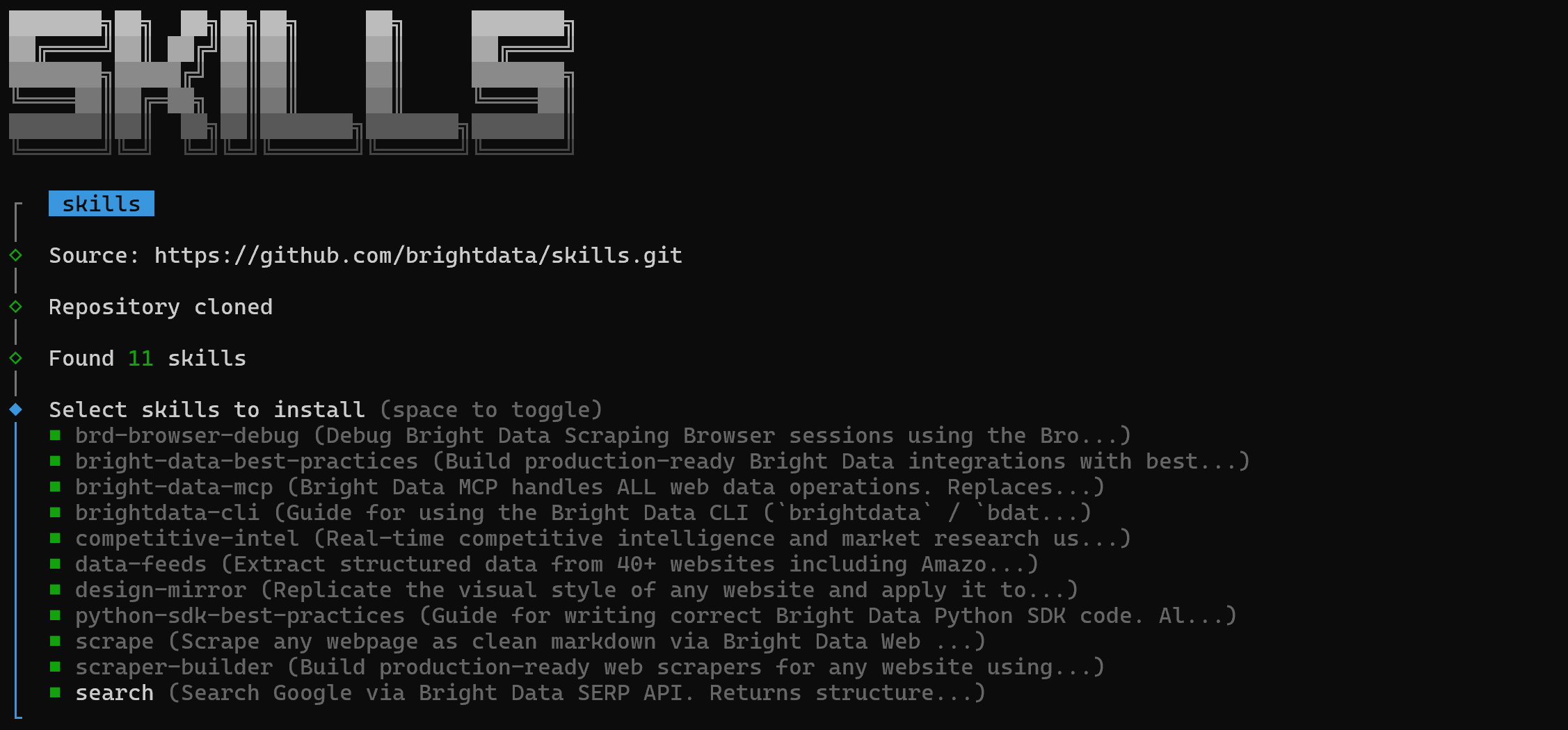Selecting all Bright Data skills