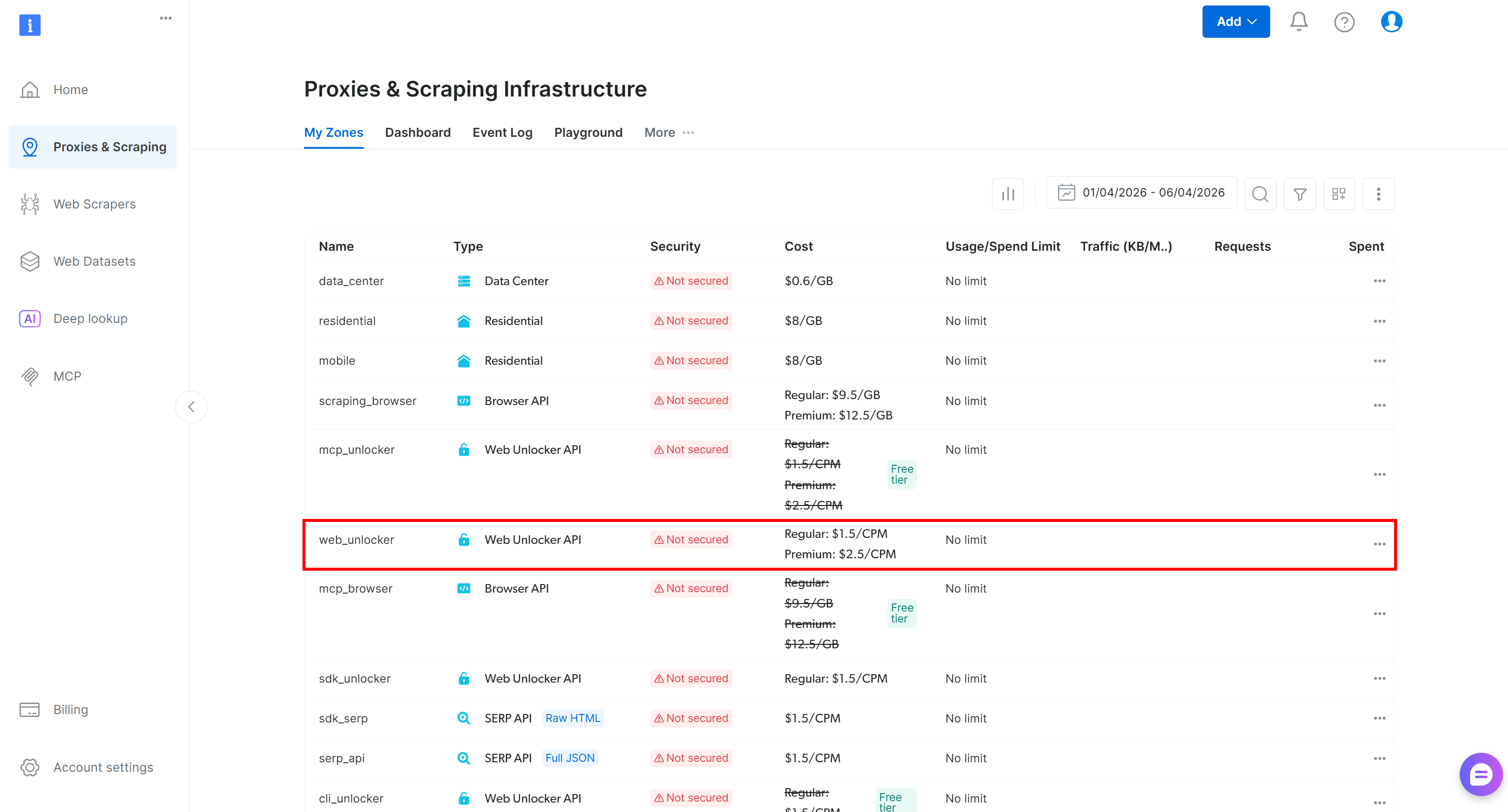 Note the “web_unlocker” Web Unlocker API zone