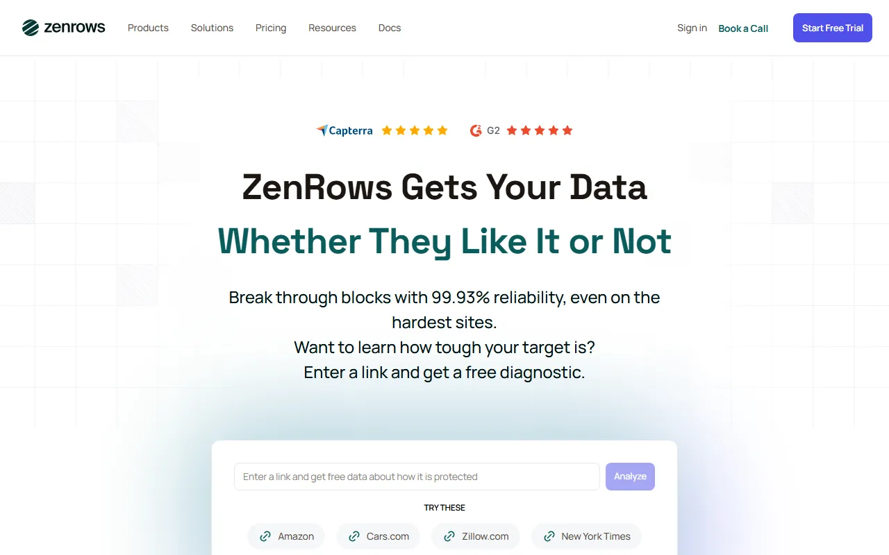 ZenRows homepage