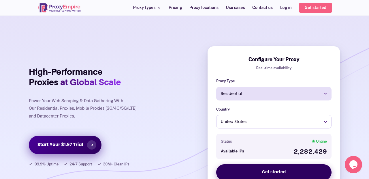 ProxyEmpire homepage