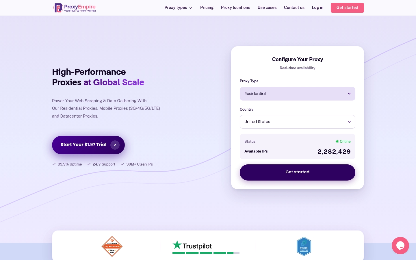 ProxyEmpire homepage