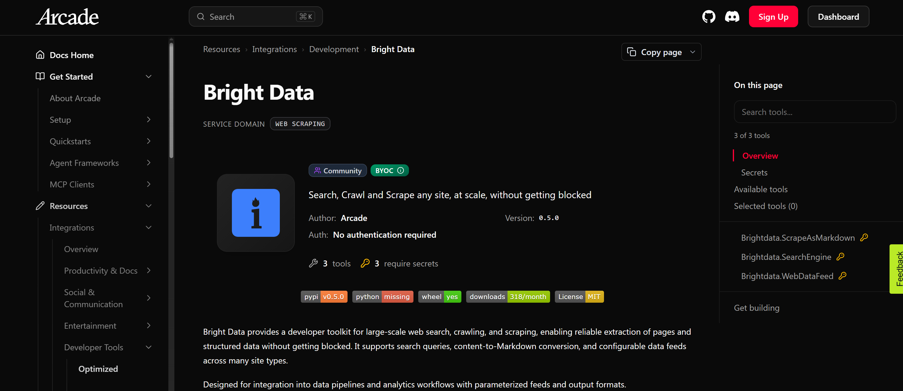 Bright Data integration in Arcade