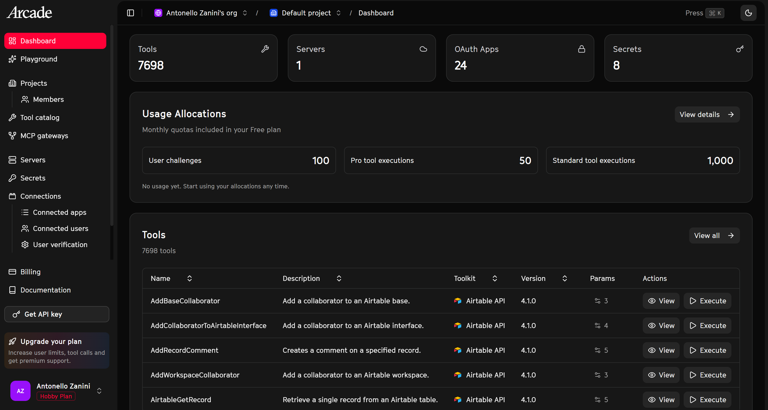 The Arcade dashboard
