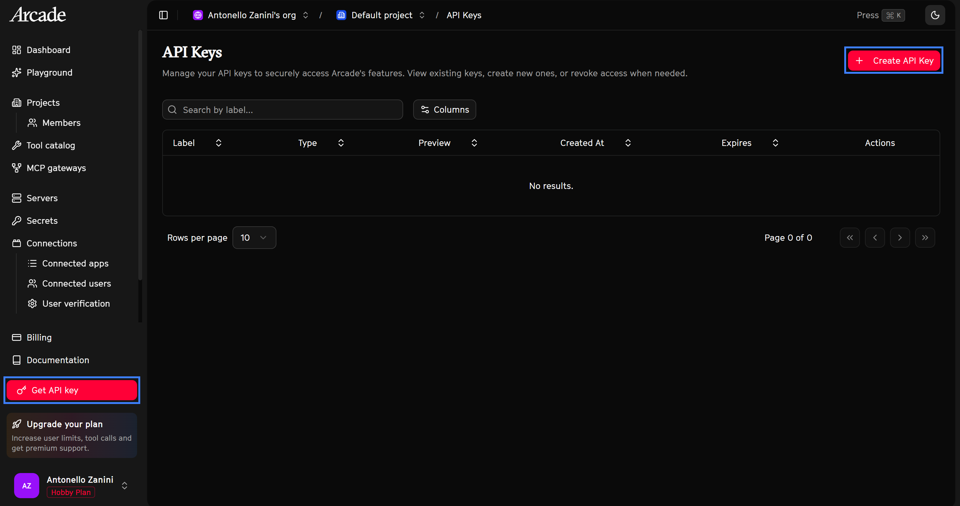 Creating an Arcade API key