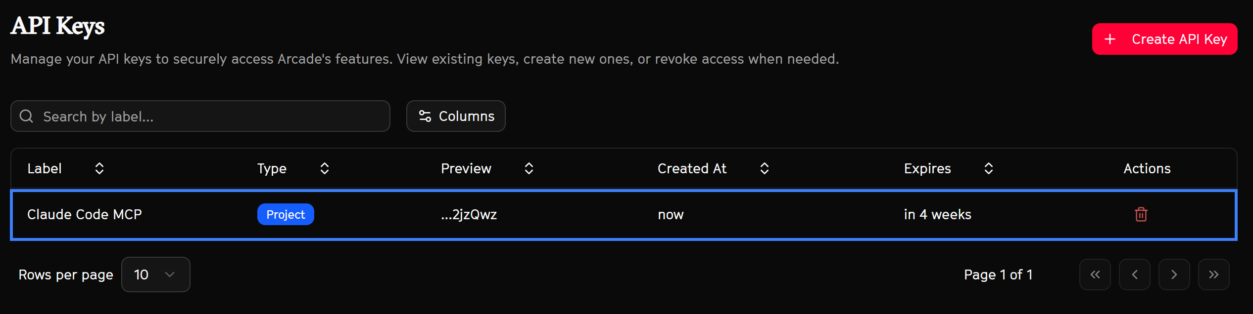 Note your Arcade API key