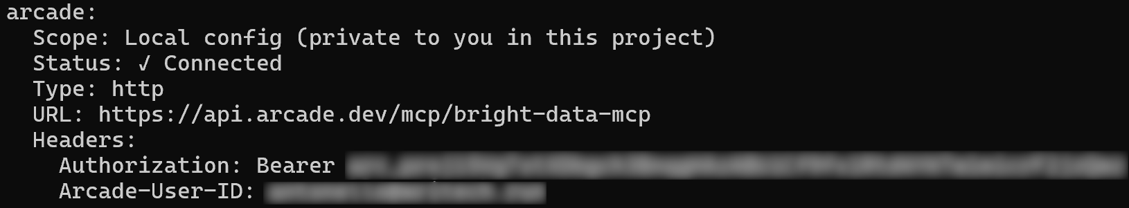 Checking the status of the “arcade” MCP server