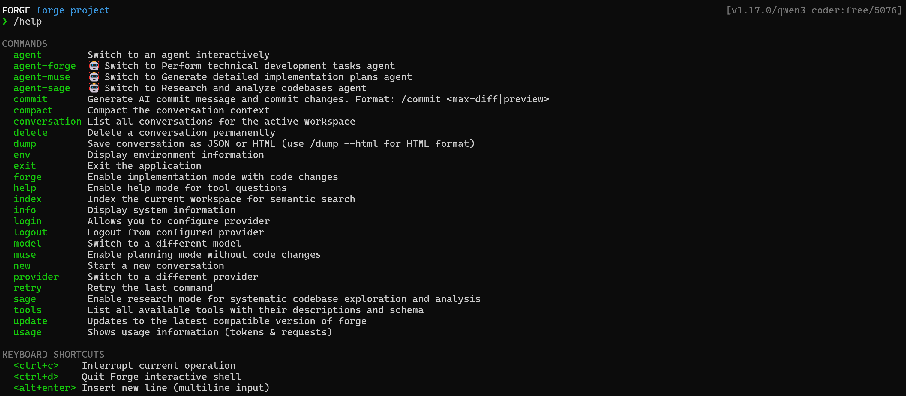 The output of the “/help” command