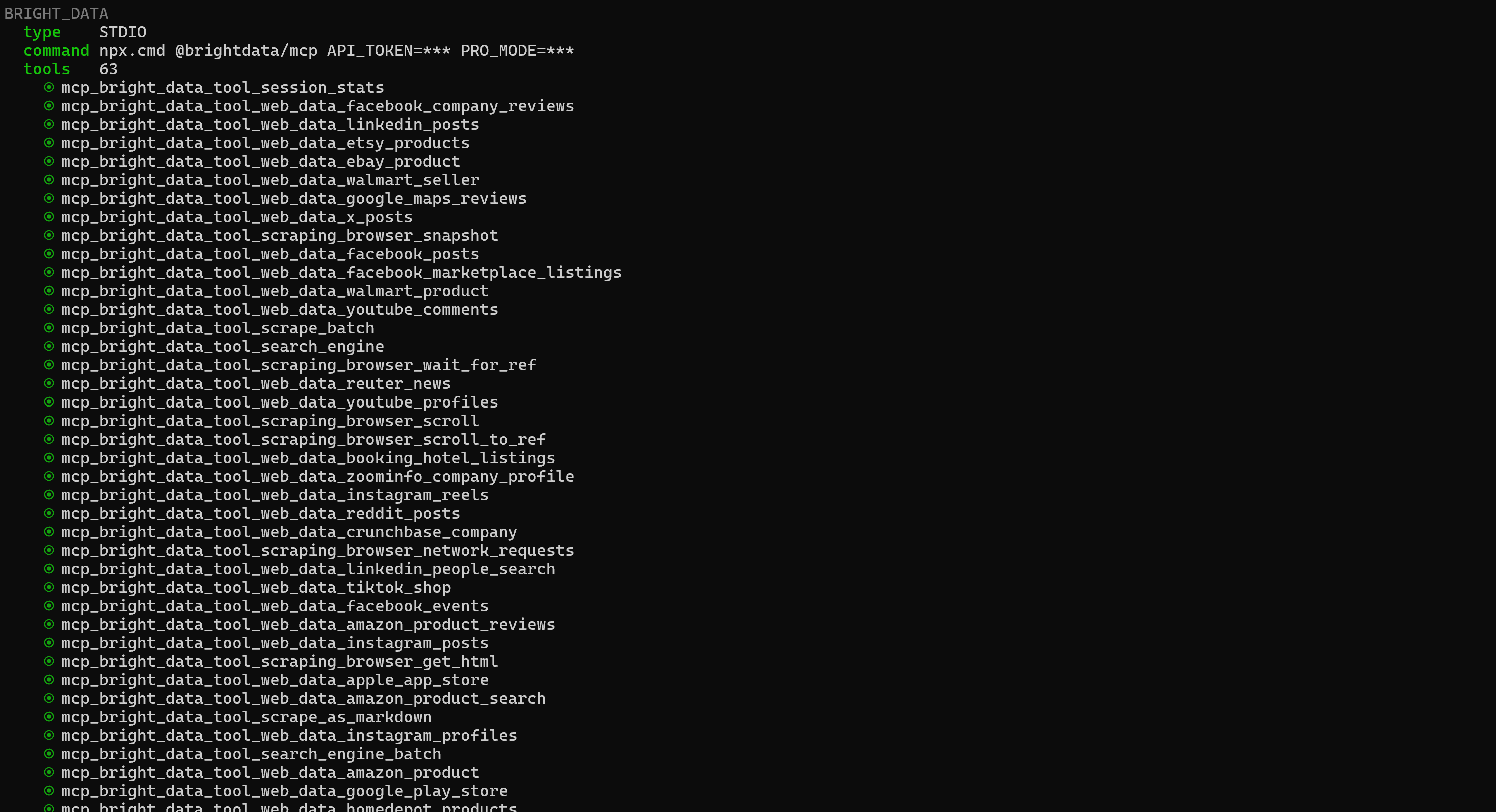Note the tools returned after connecting to Web MCP