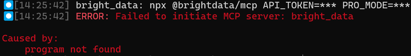 Note the “program not found” error