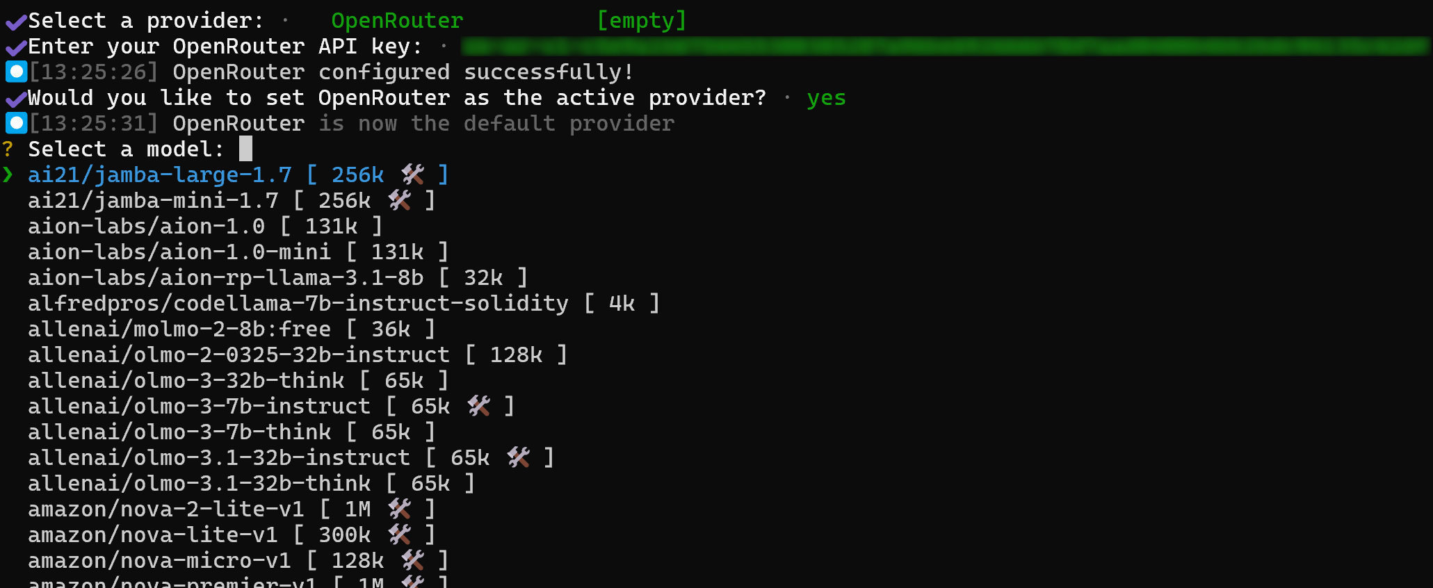Selecting the OpenRouter provider