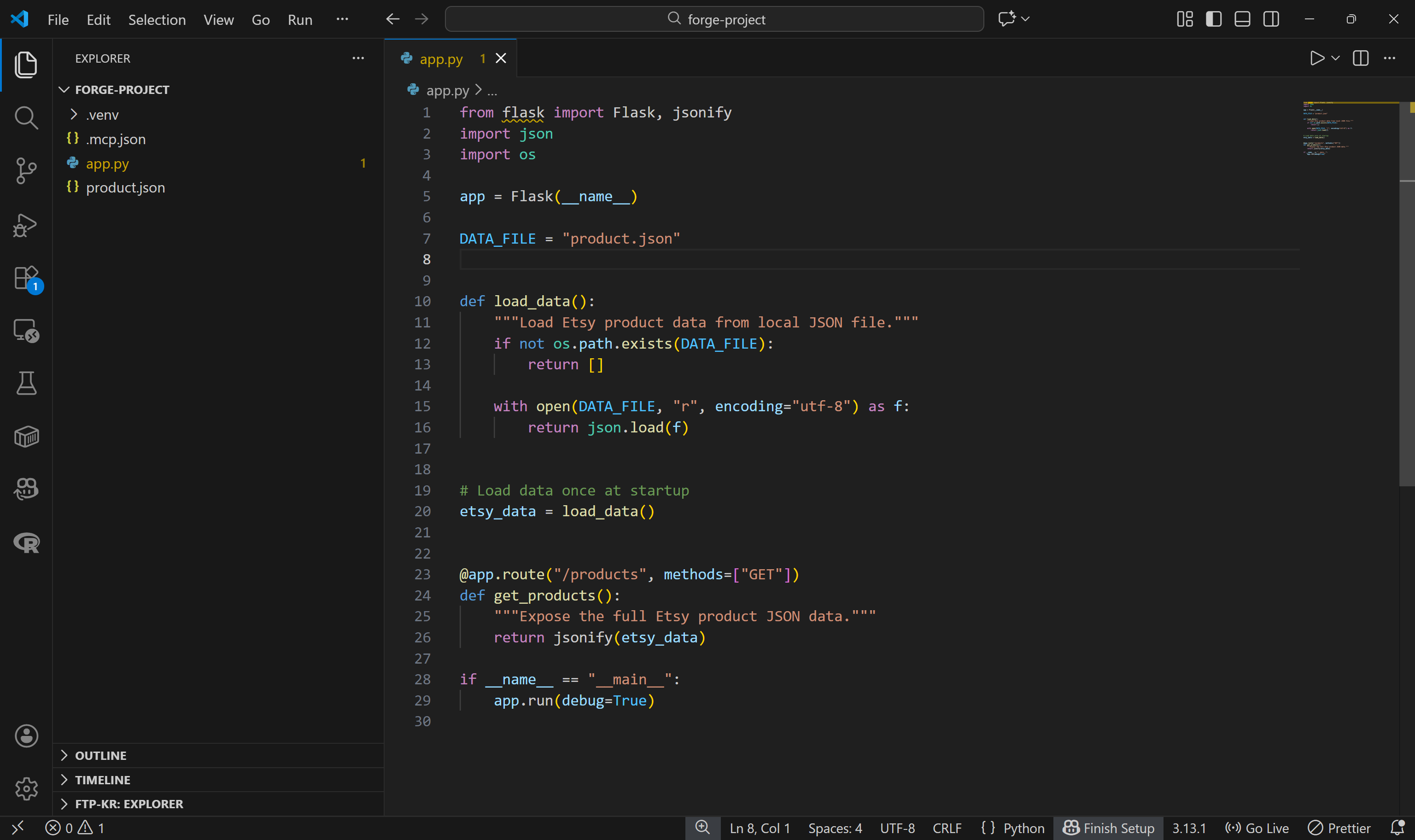 The app.py file produced by Etsy