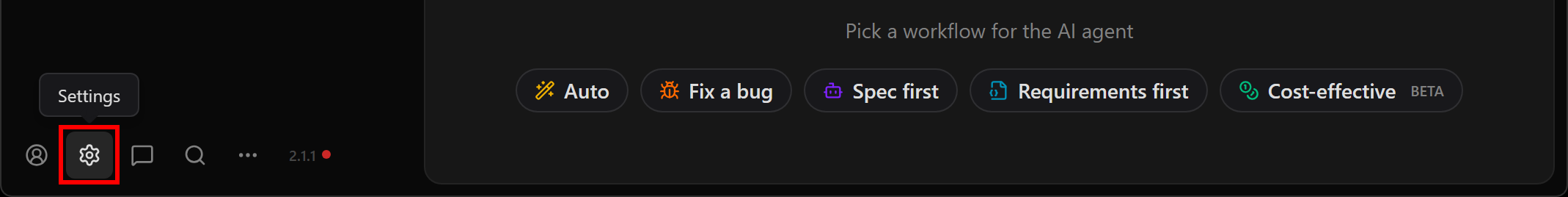 Clicking the “Settings” icon