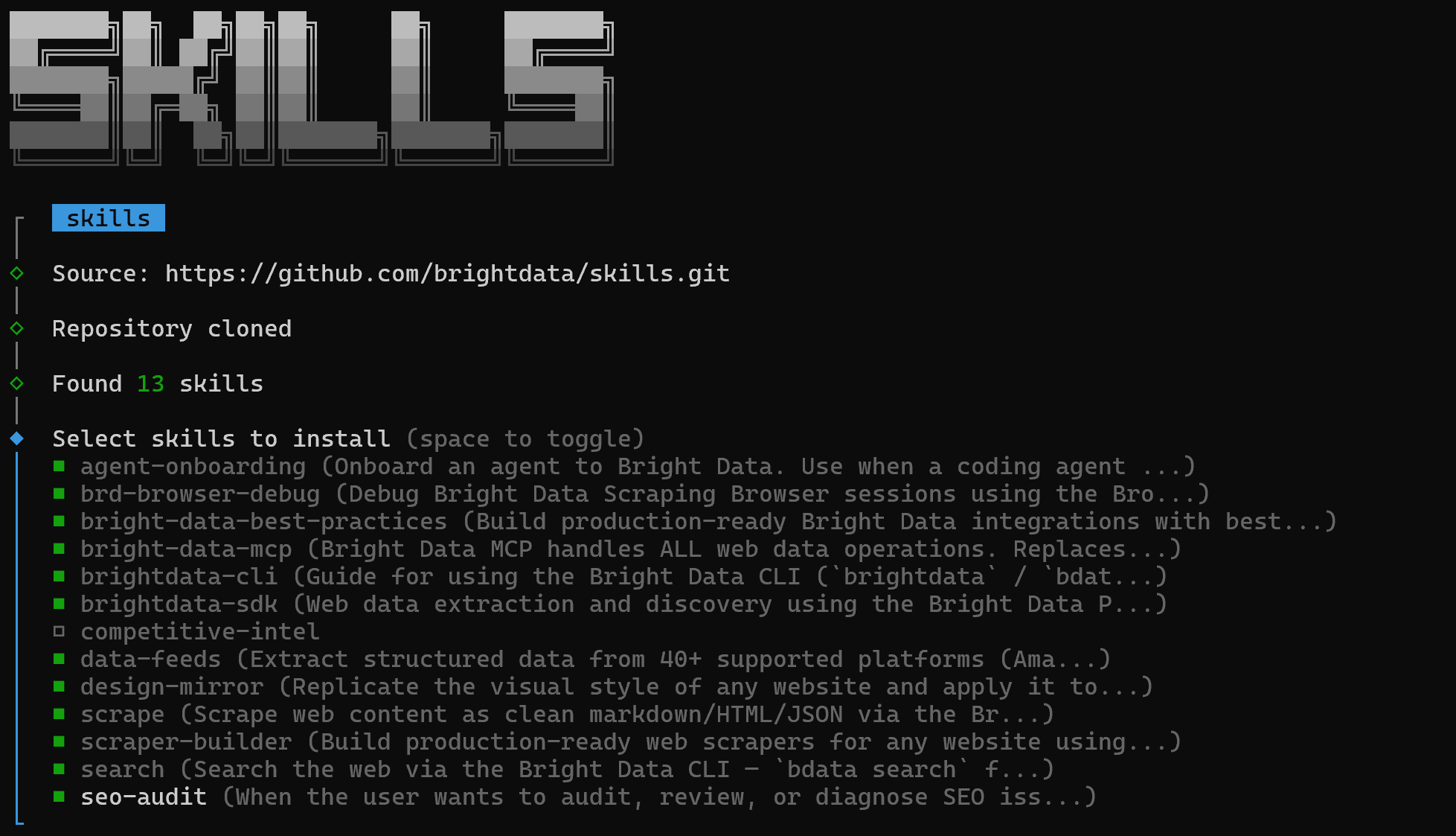 Selecting all Bright Data skills