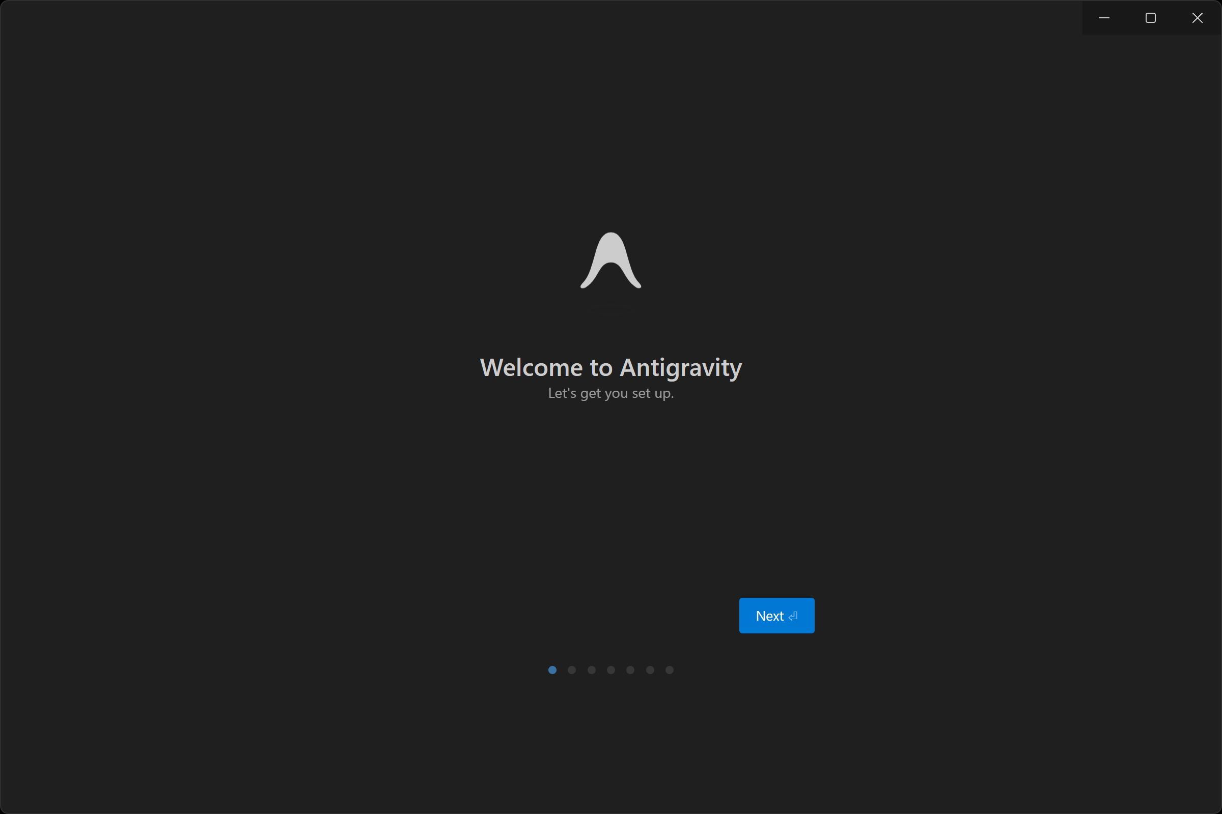 The “Welcome to Antigravity” screen