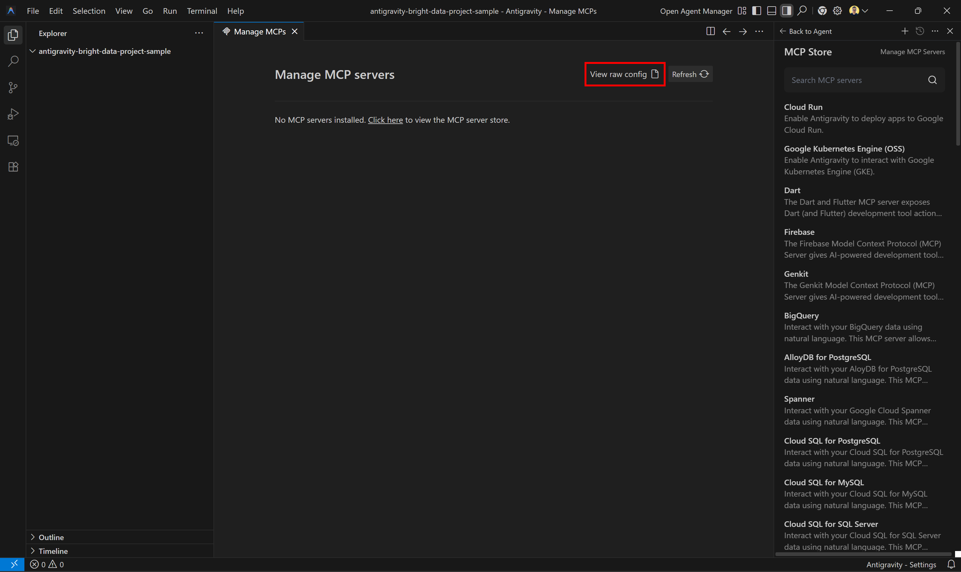 Clicking the “View raw config” option