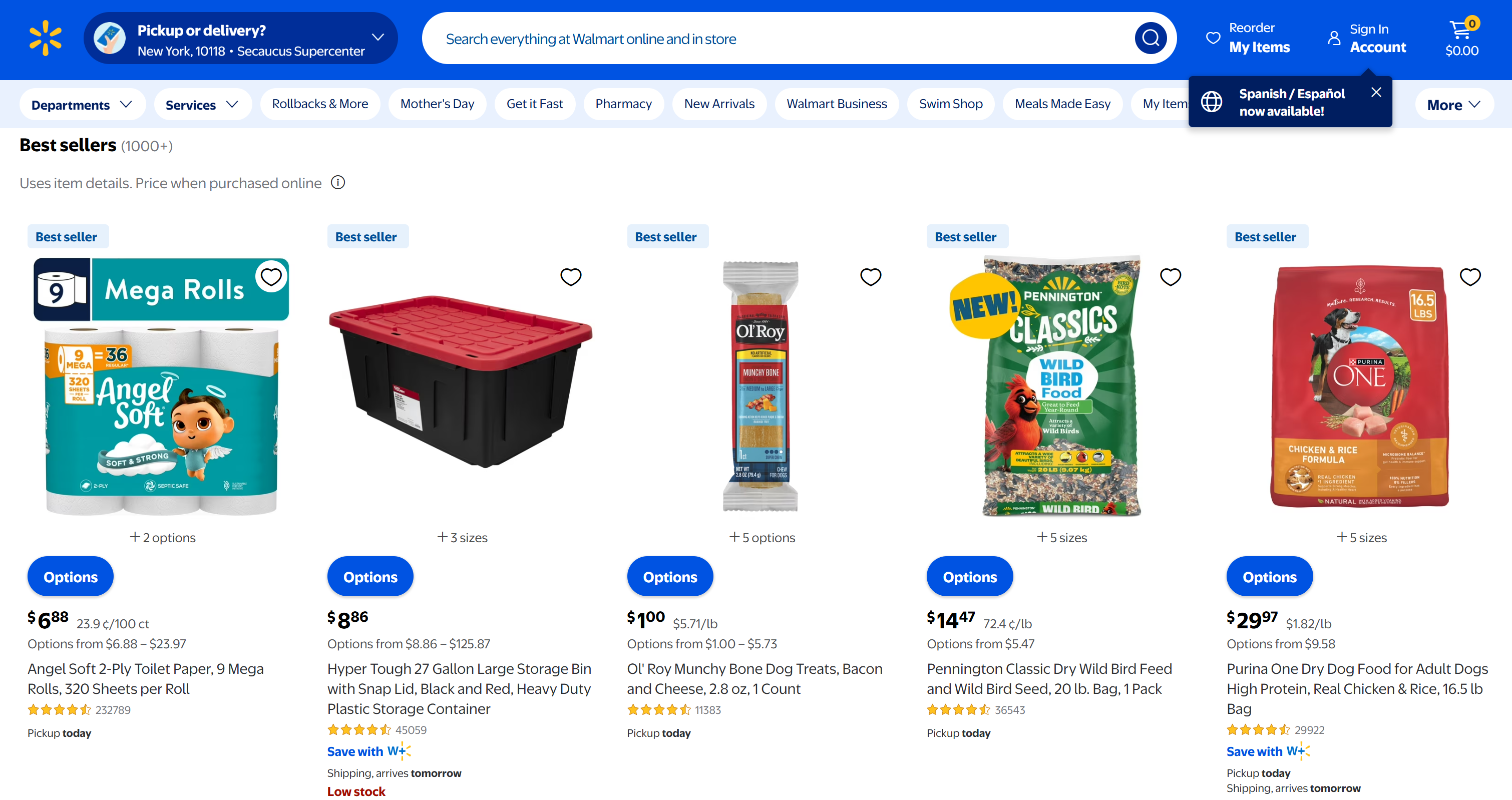 The Walmart best sellers page