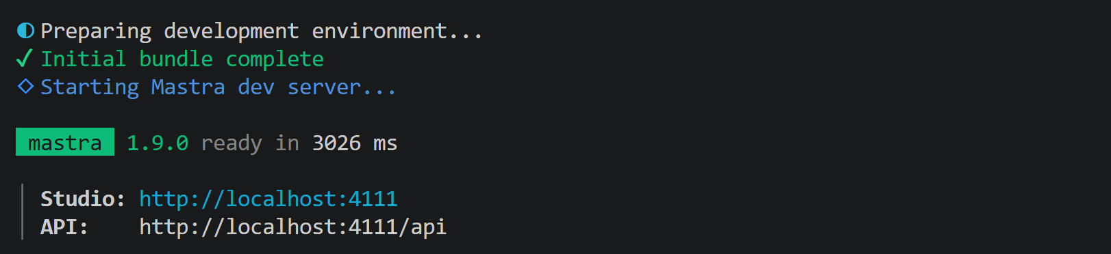 The Mastra startup logs