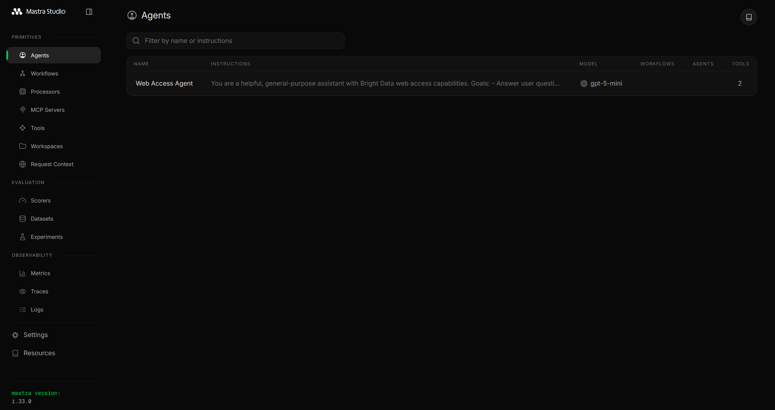 The Mastra dashboard