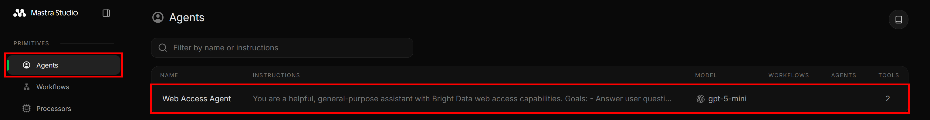 Pressing the “Web Access Agent” entry