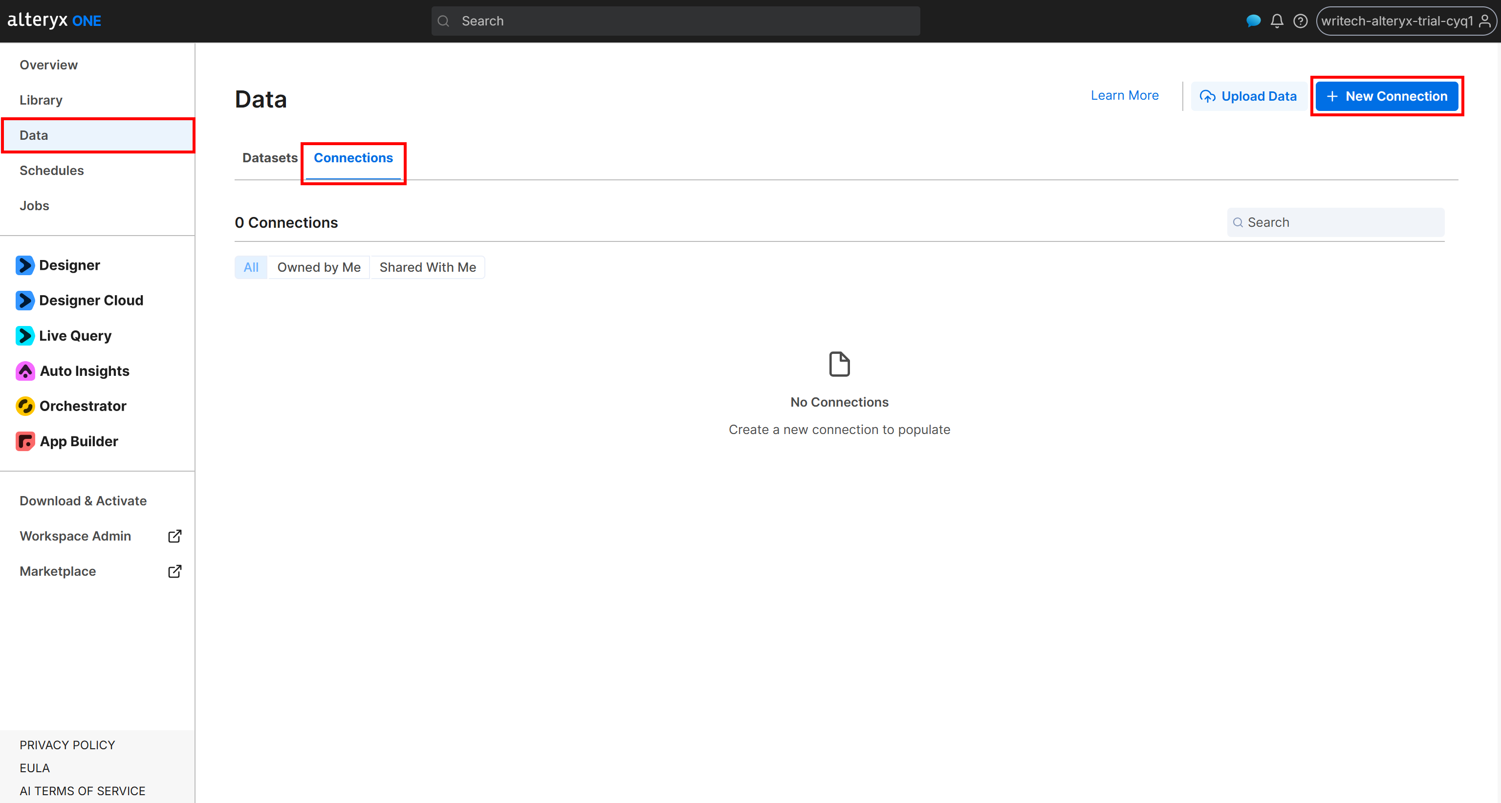 Adding a new connection in Alteryx One