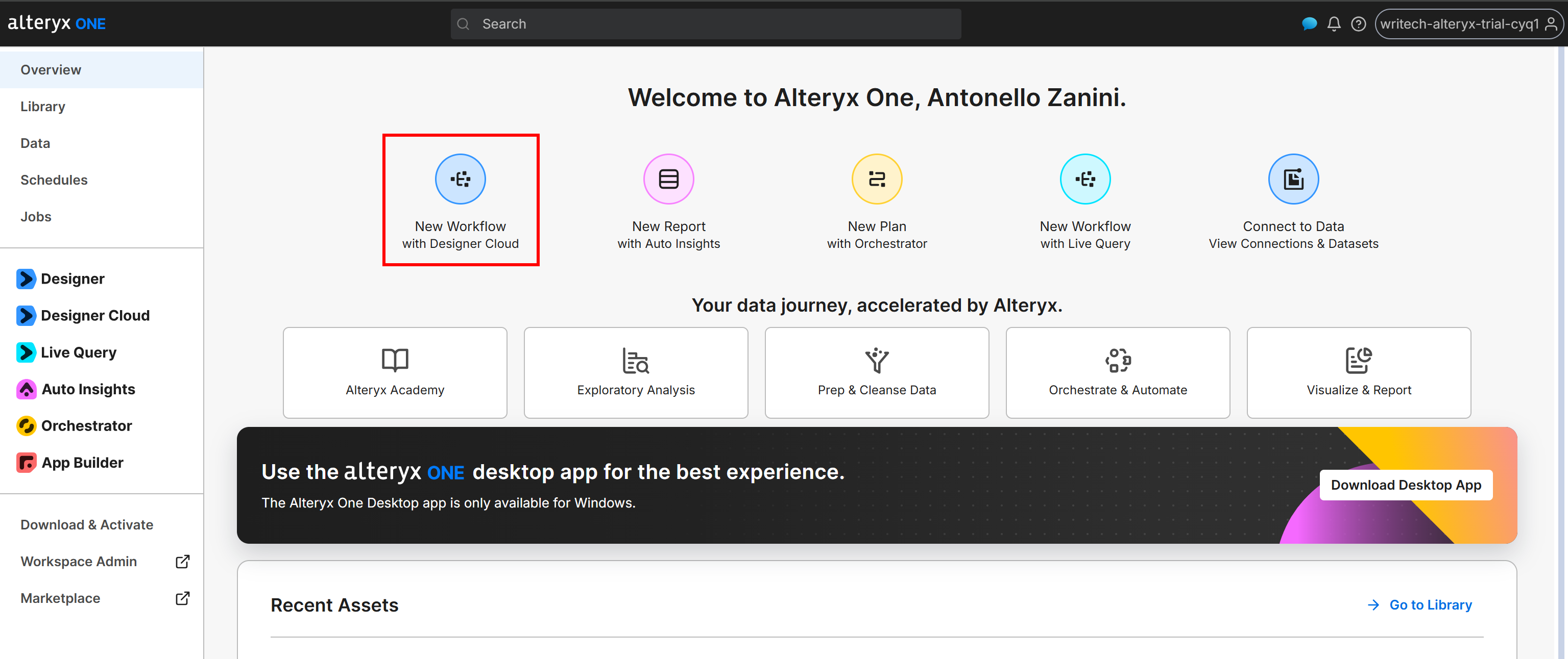 Clicking the “New Workflow with Designer Cloud” button