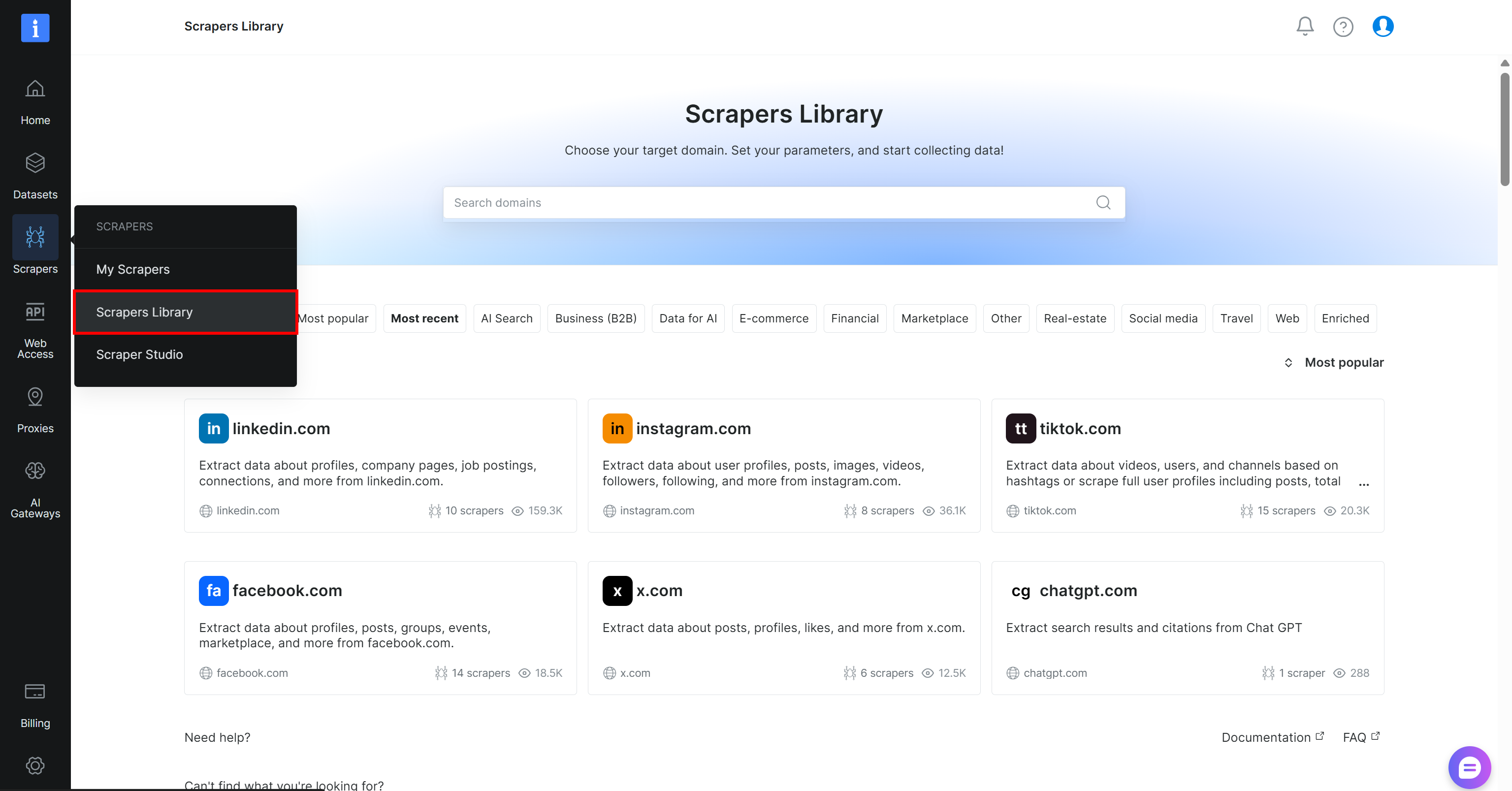 Reaching the “Scrapers Library” page