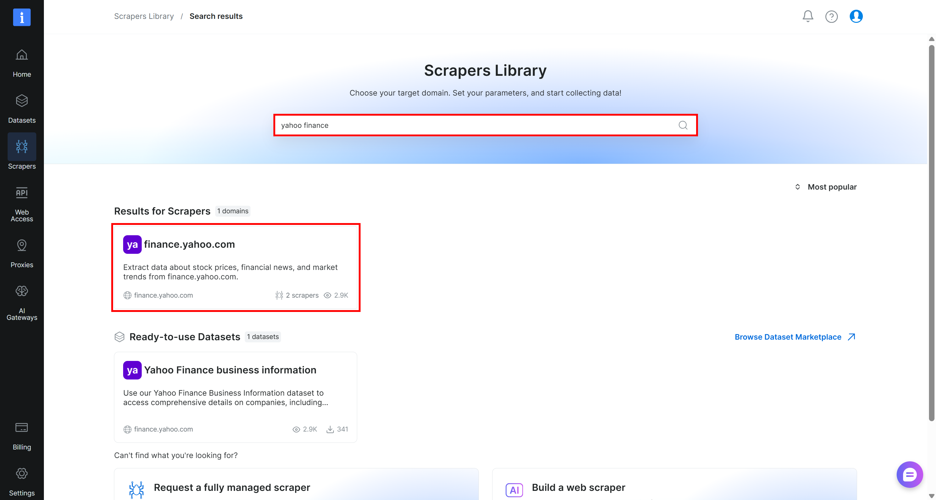 Selecting the “finance.yahoo.com” scraper