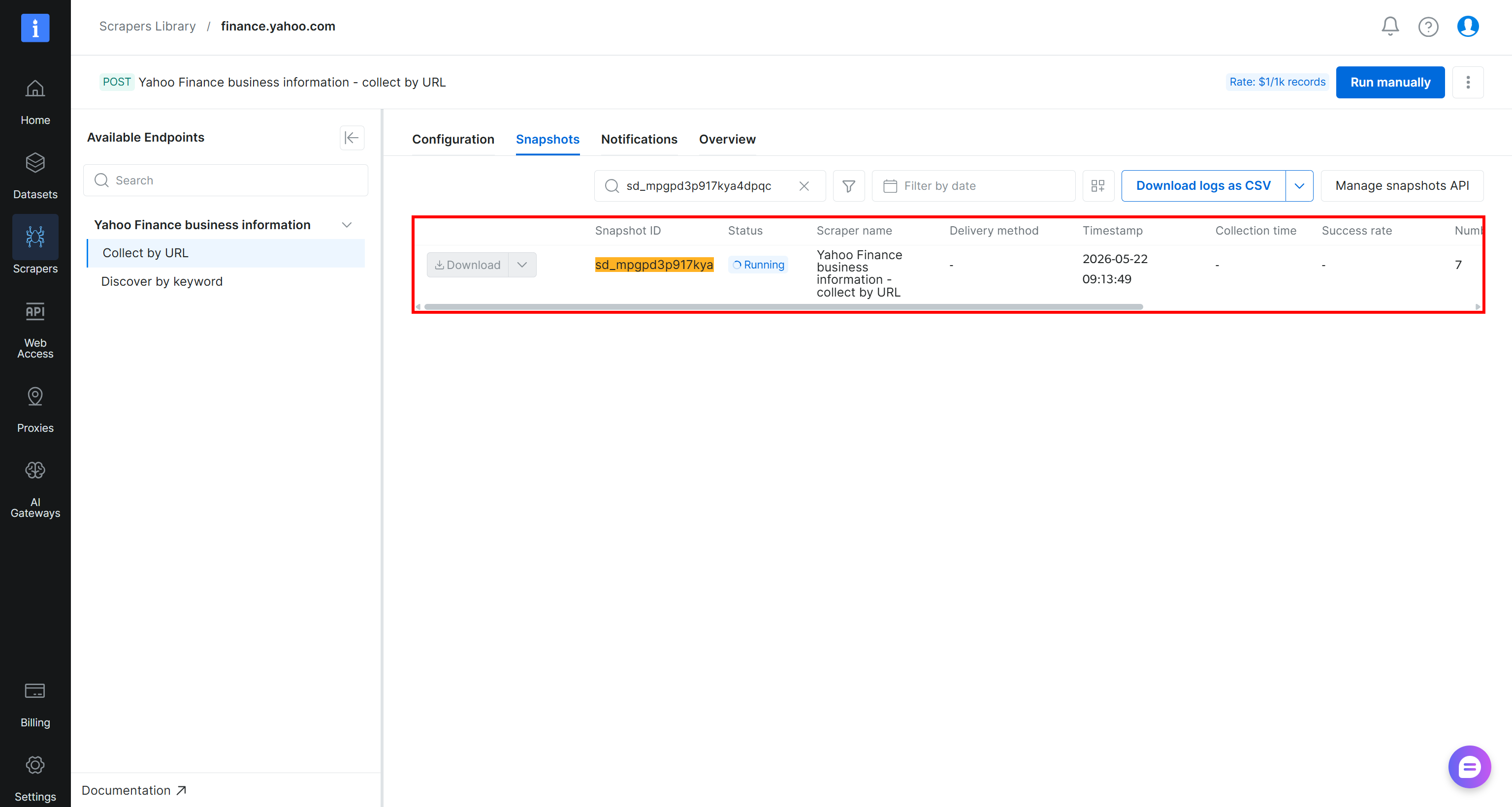 Monitoring the web data extraction task