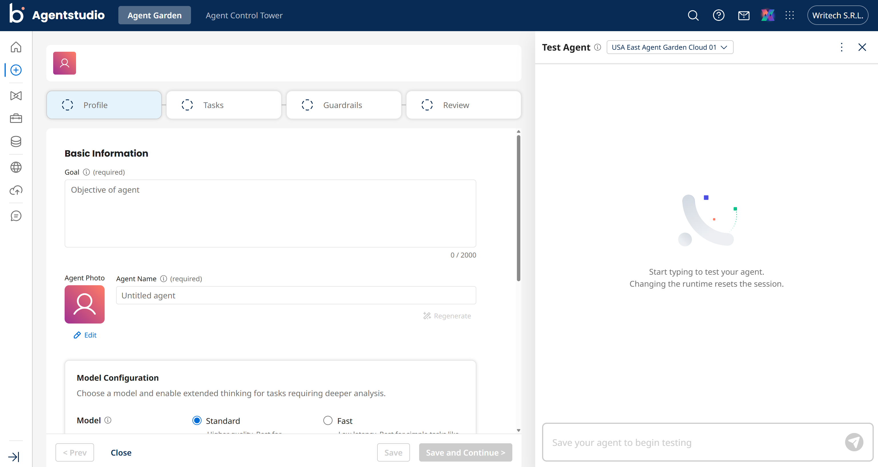 The Boomi Agentstudio AI agent creation wizard
