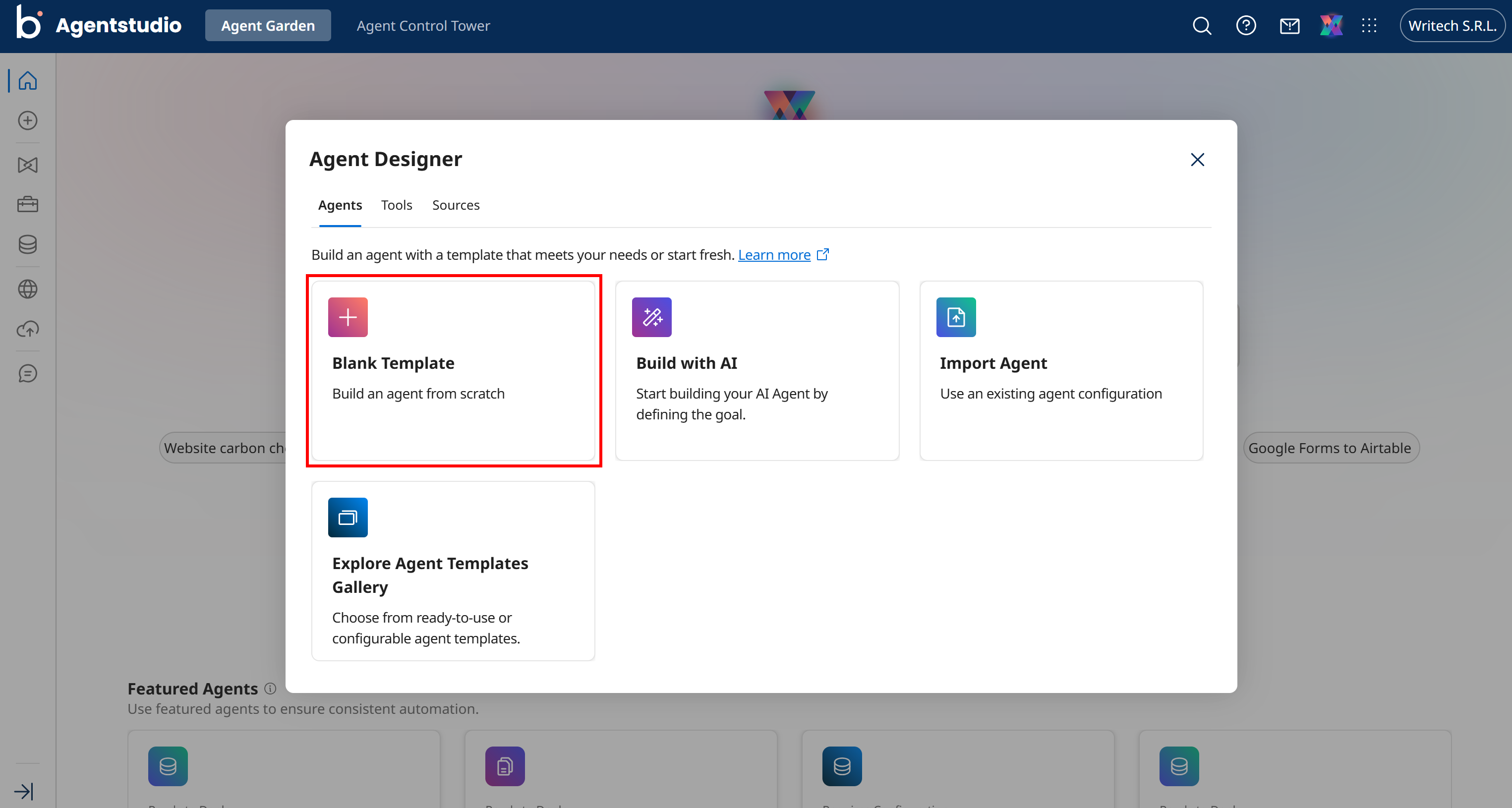 Selecting the “Blank Template” option