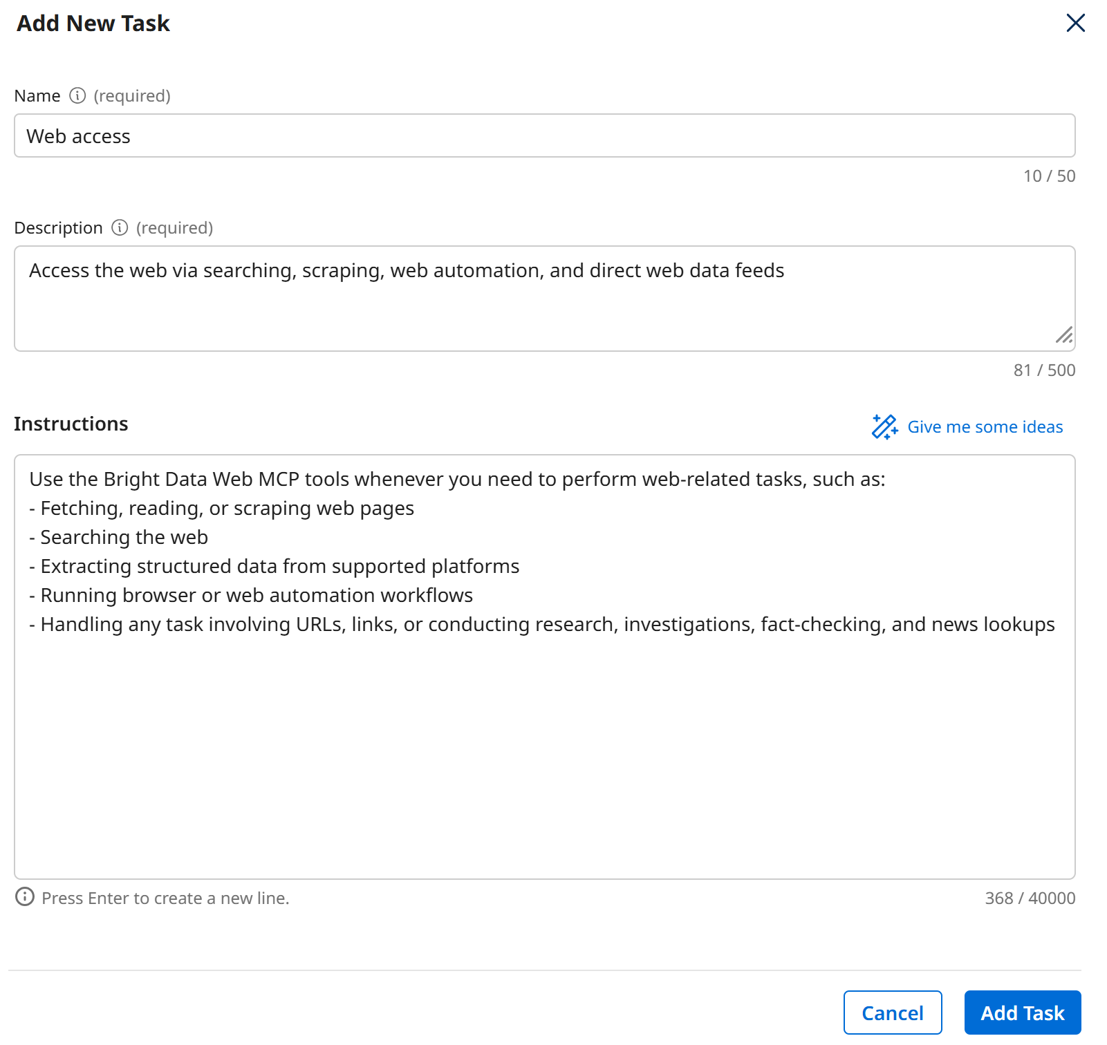 Adding the “Web access” task