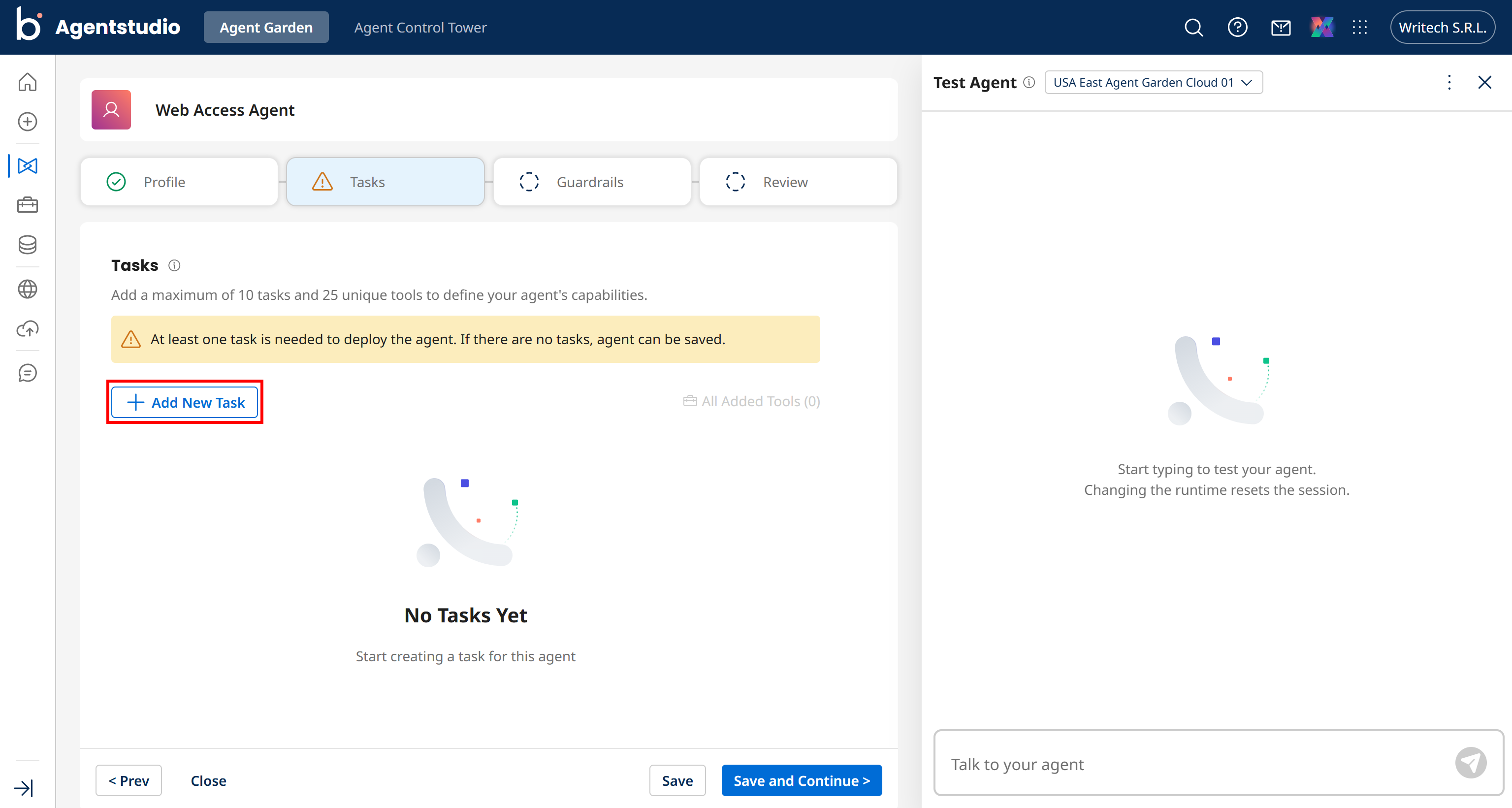 Pressing the “Add New Task” option
