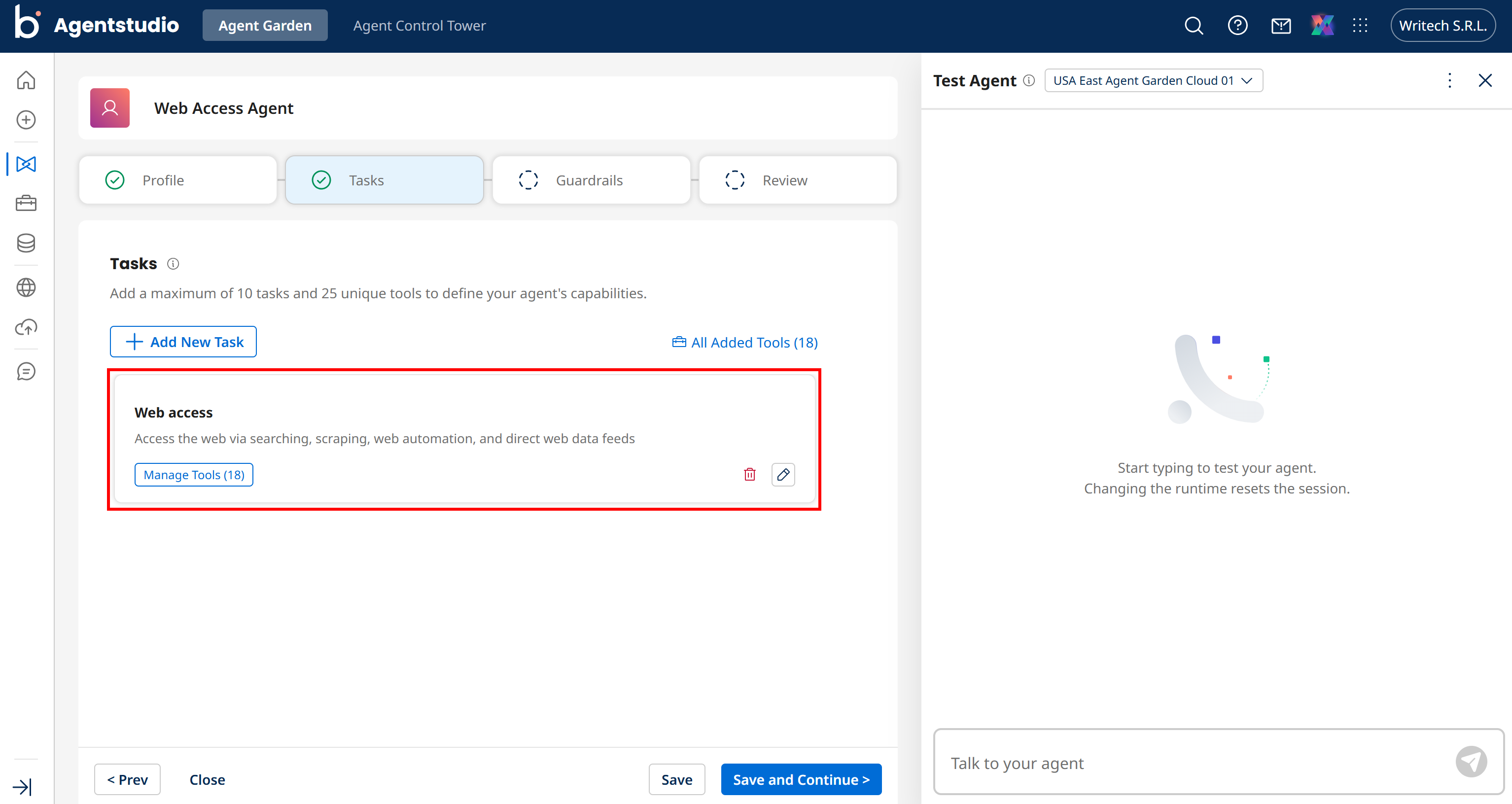 Note the 18 tools in the “Web access” task
