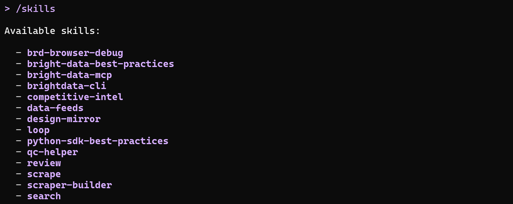 The available skills