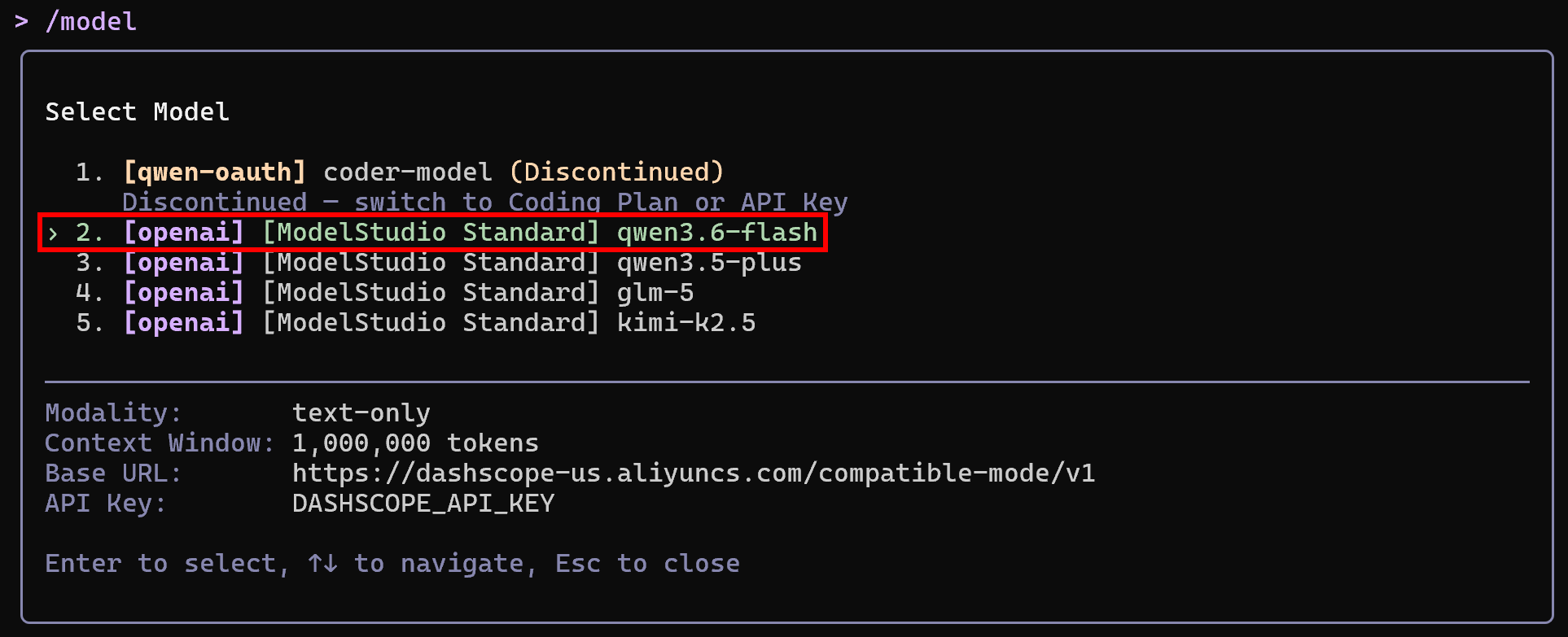 Configuring the Qwen Code model