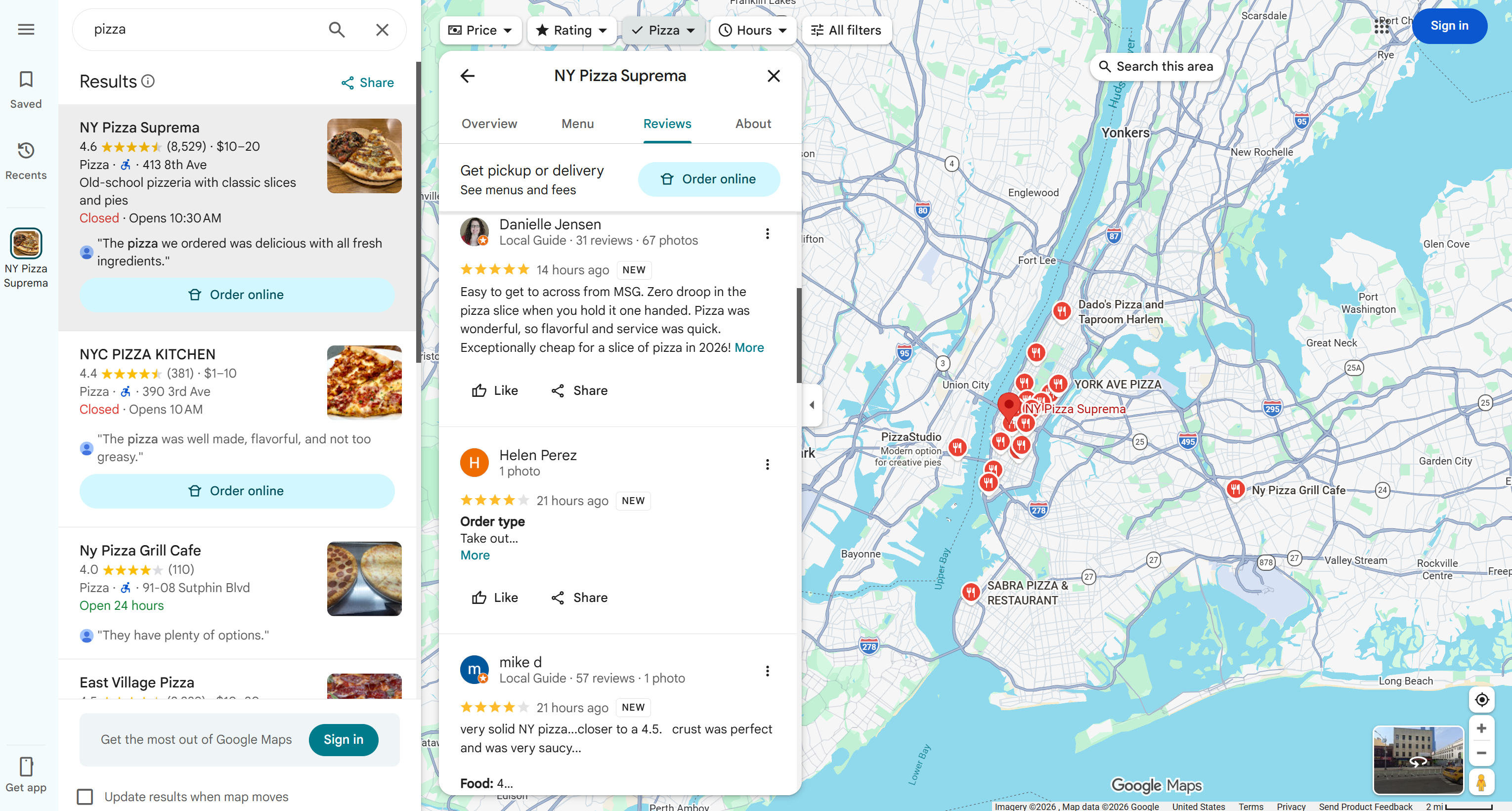 La página de reseñas de Google Maps para el negocio objetivo
