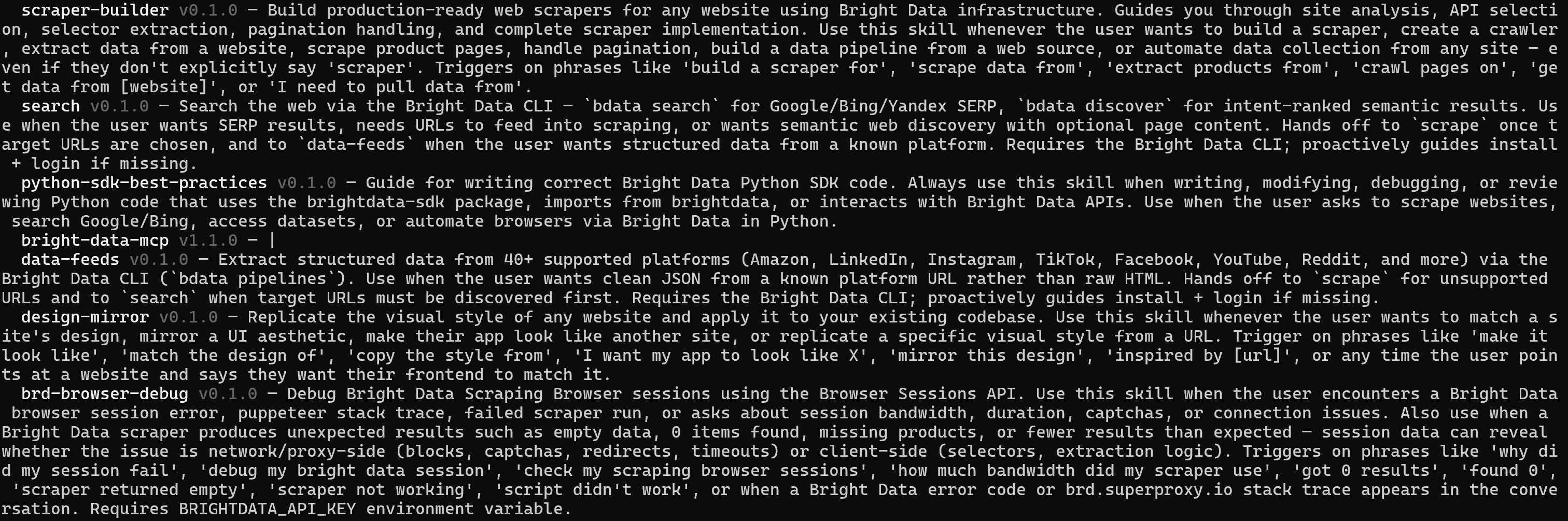 Observa los Bright Data skills