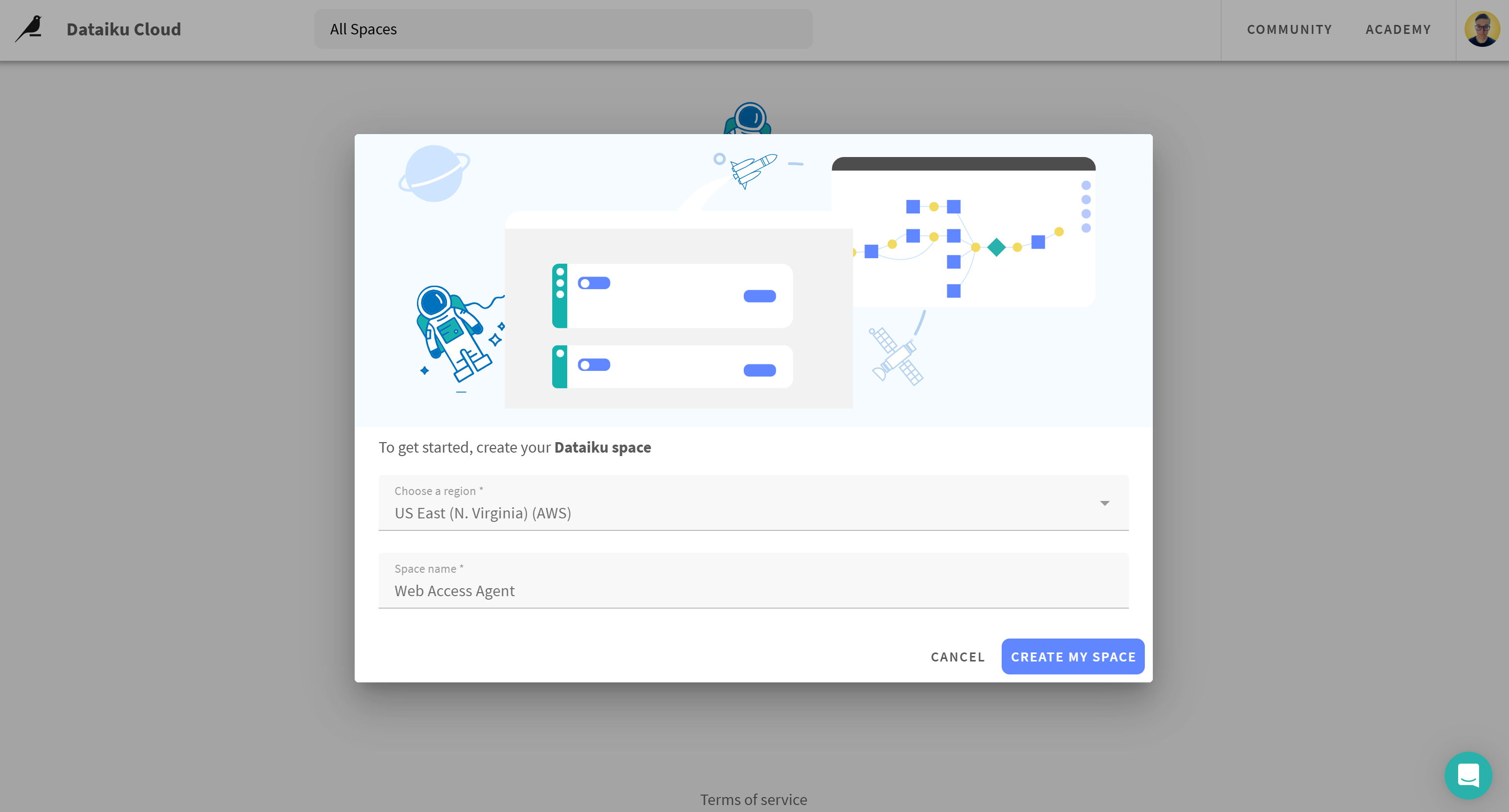 Creating a Dataiku space