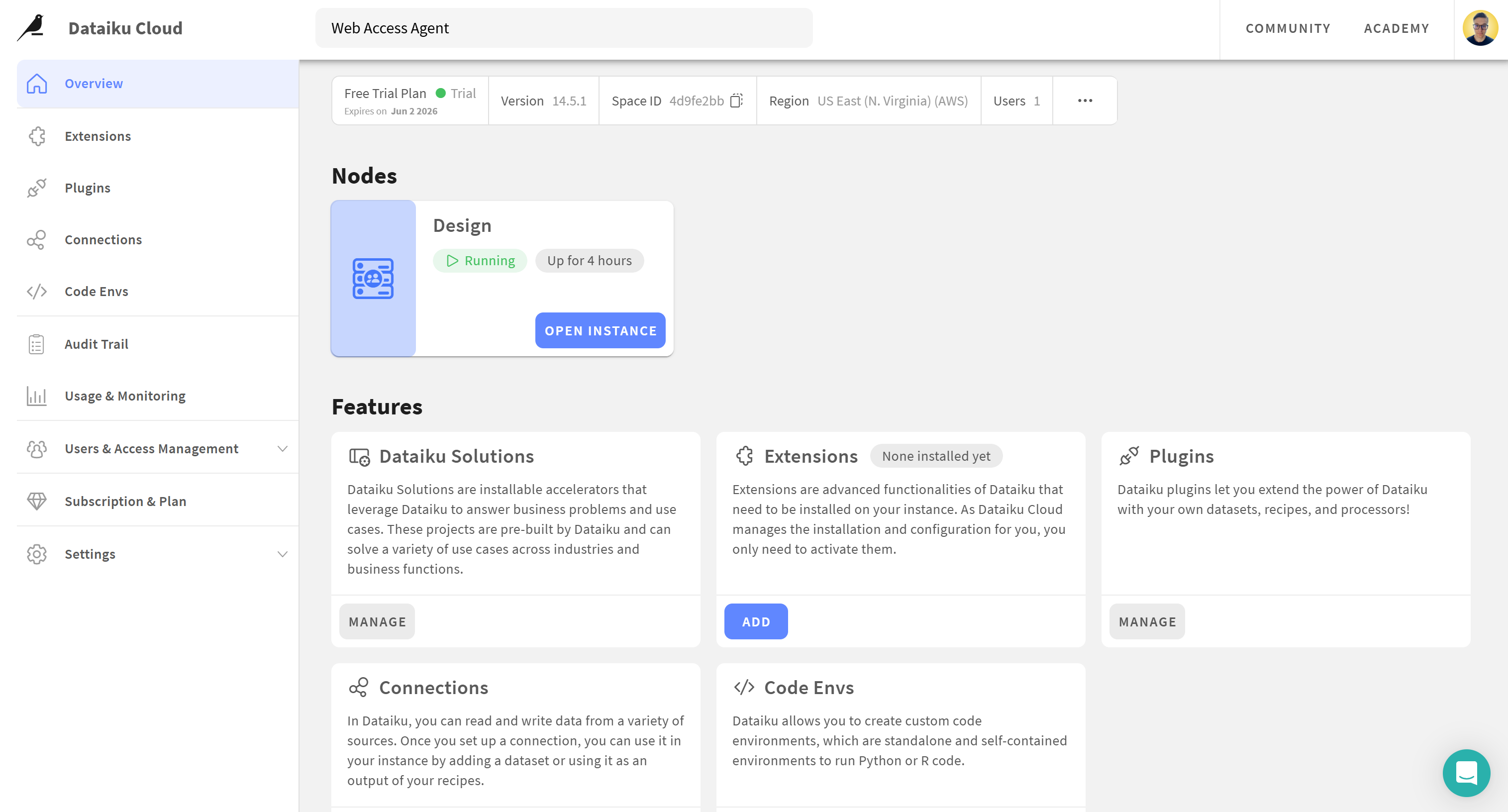 The Dataiku space dashboard