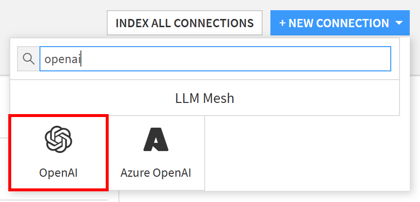 Selecting the “OpenAI” option