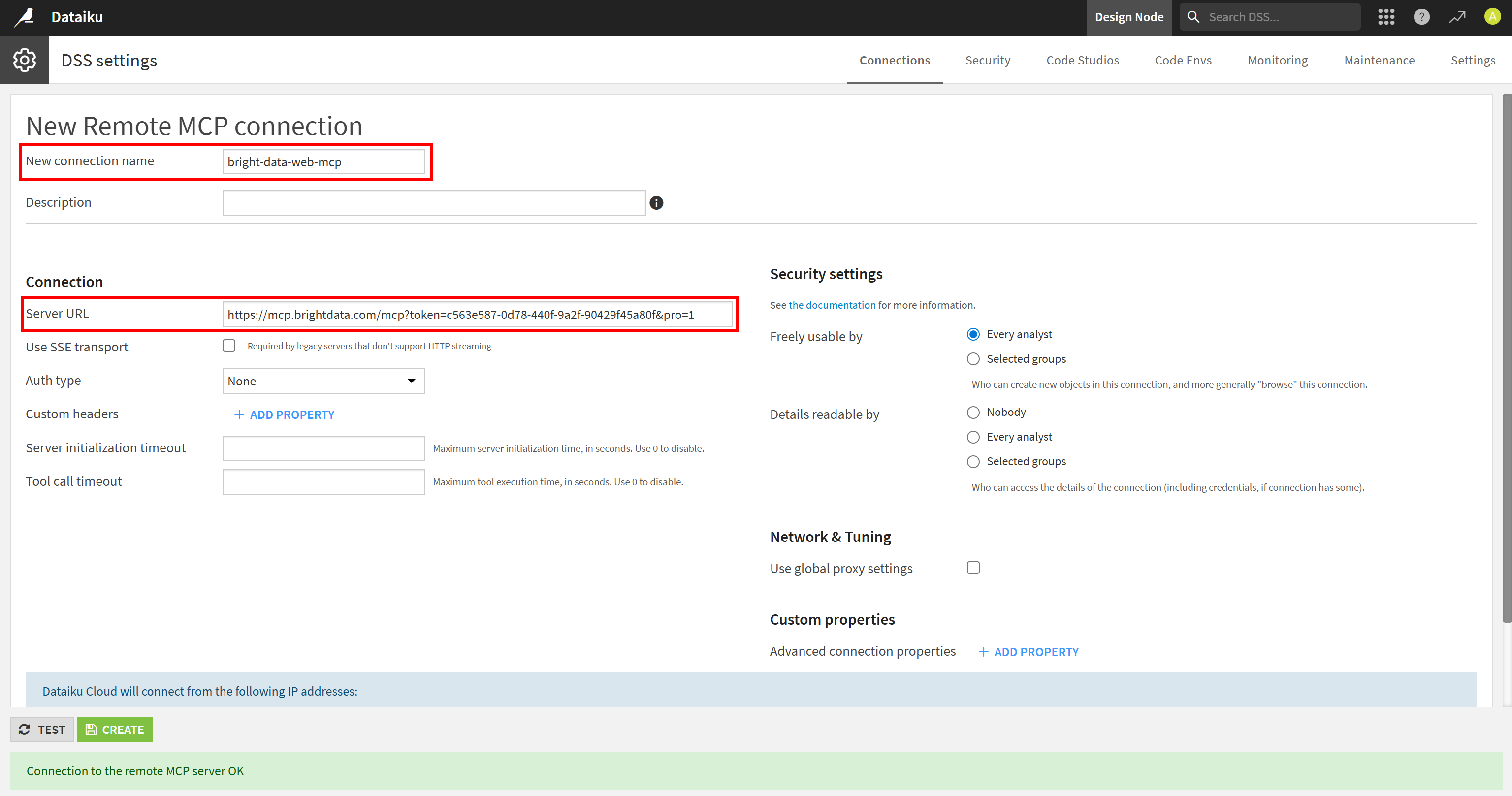 Configuring the connection to the Bright Data Web MCP
