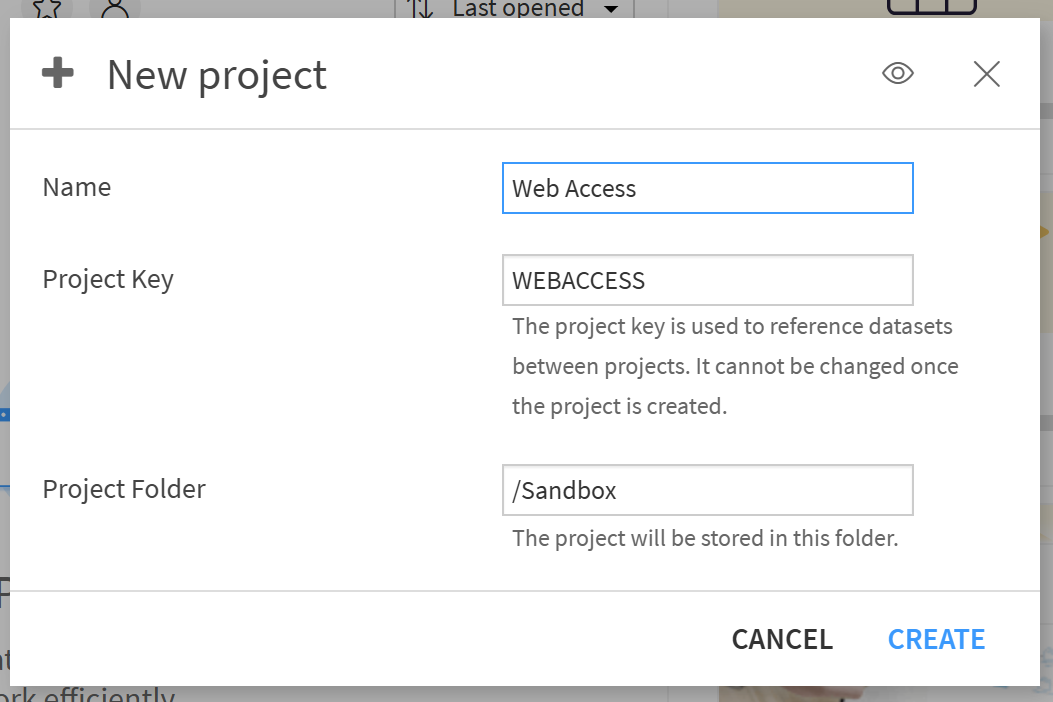 Creating a new Dataiku project