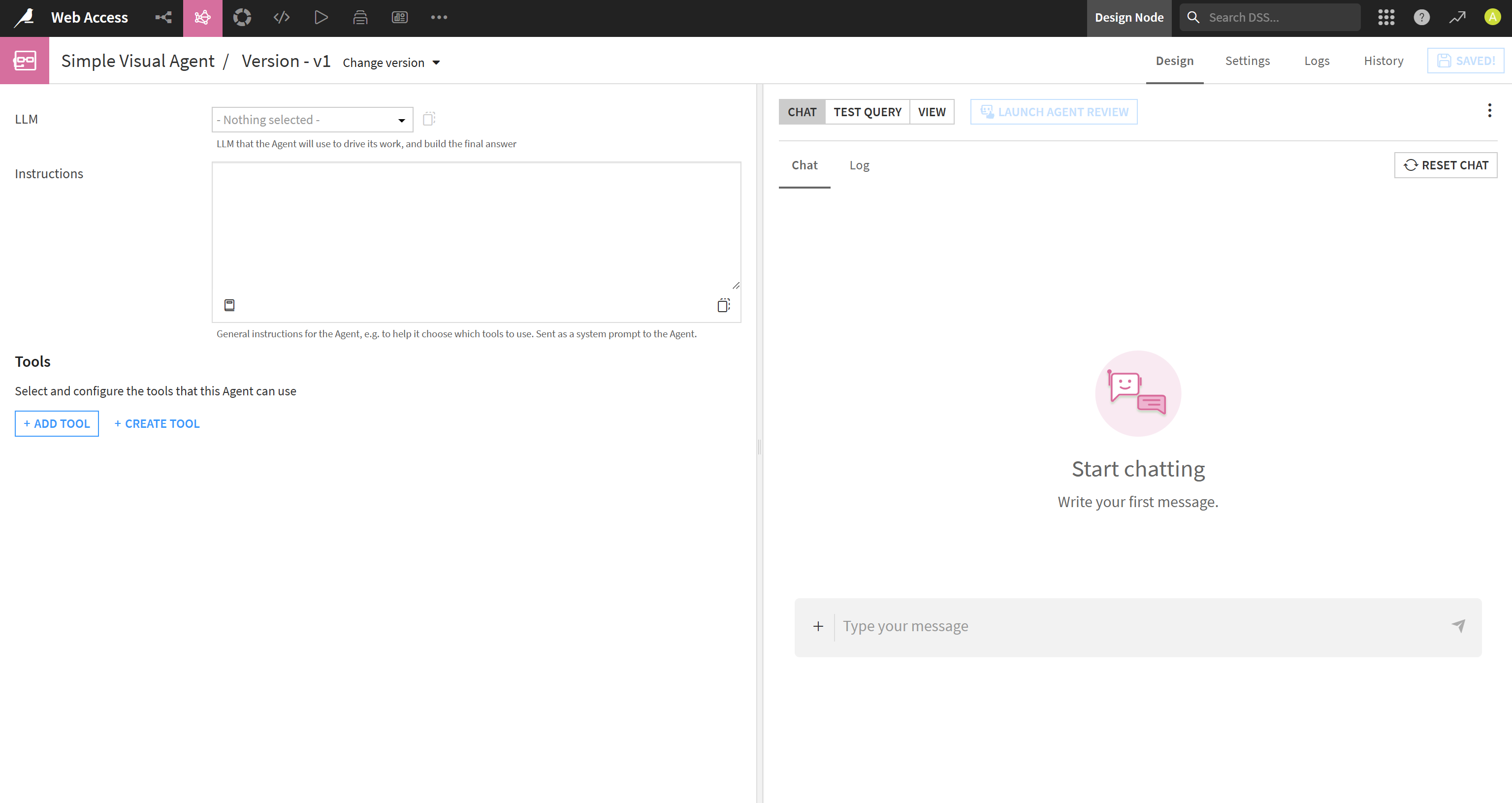 The Dataiku AI agent configuration page