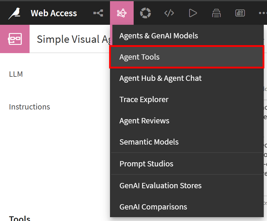 Selecting the “Agent Tools” option