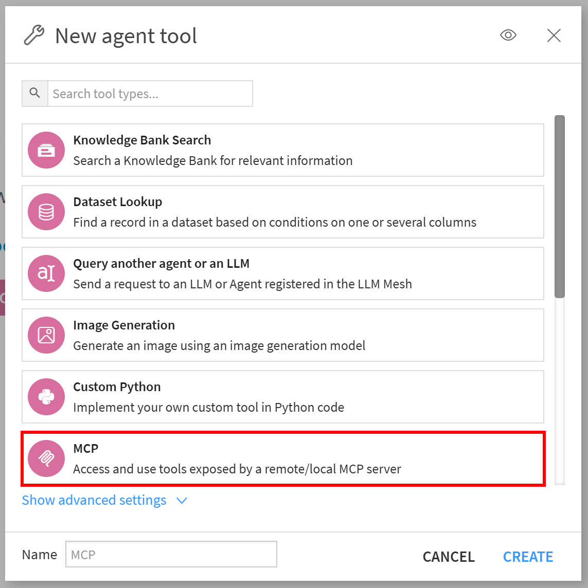 Selecting the “MCP” option