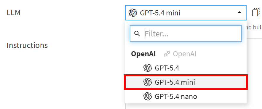 Configuring the “GPT-5.4 mini” model
