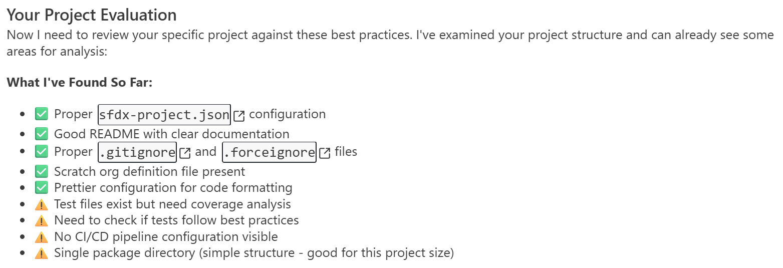 Note how the files have been checked according to the identified best practices