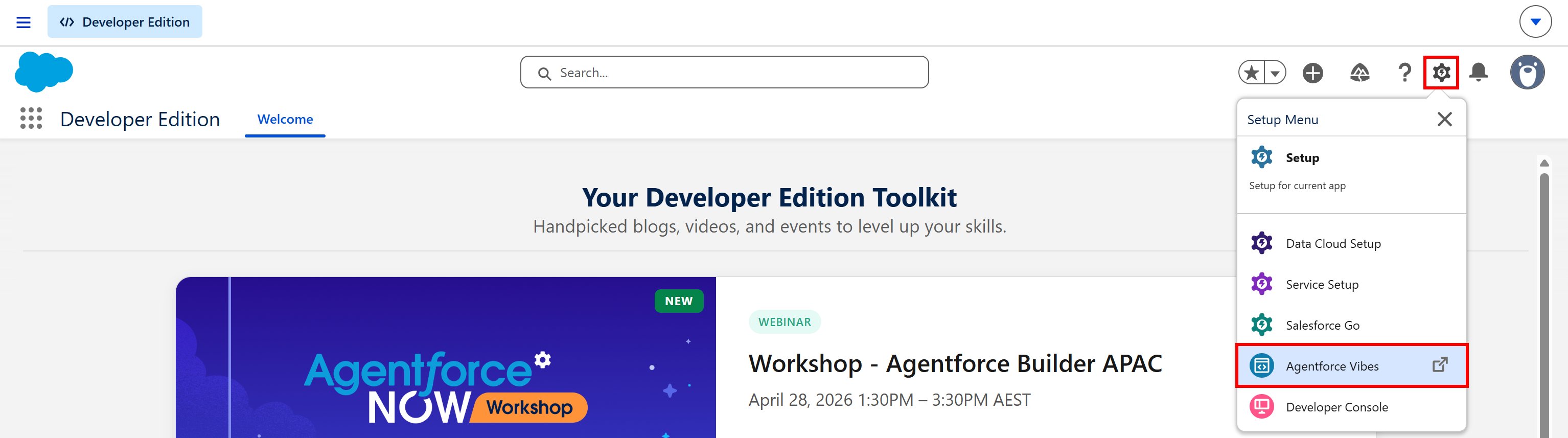 Clicking the “Agentforce Vibes” option